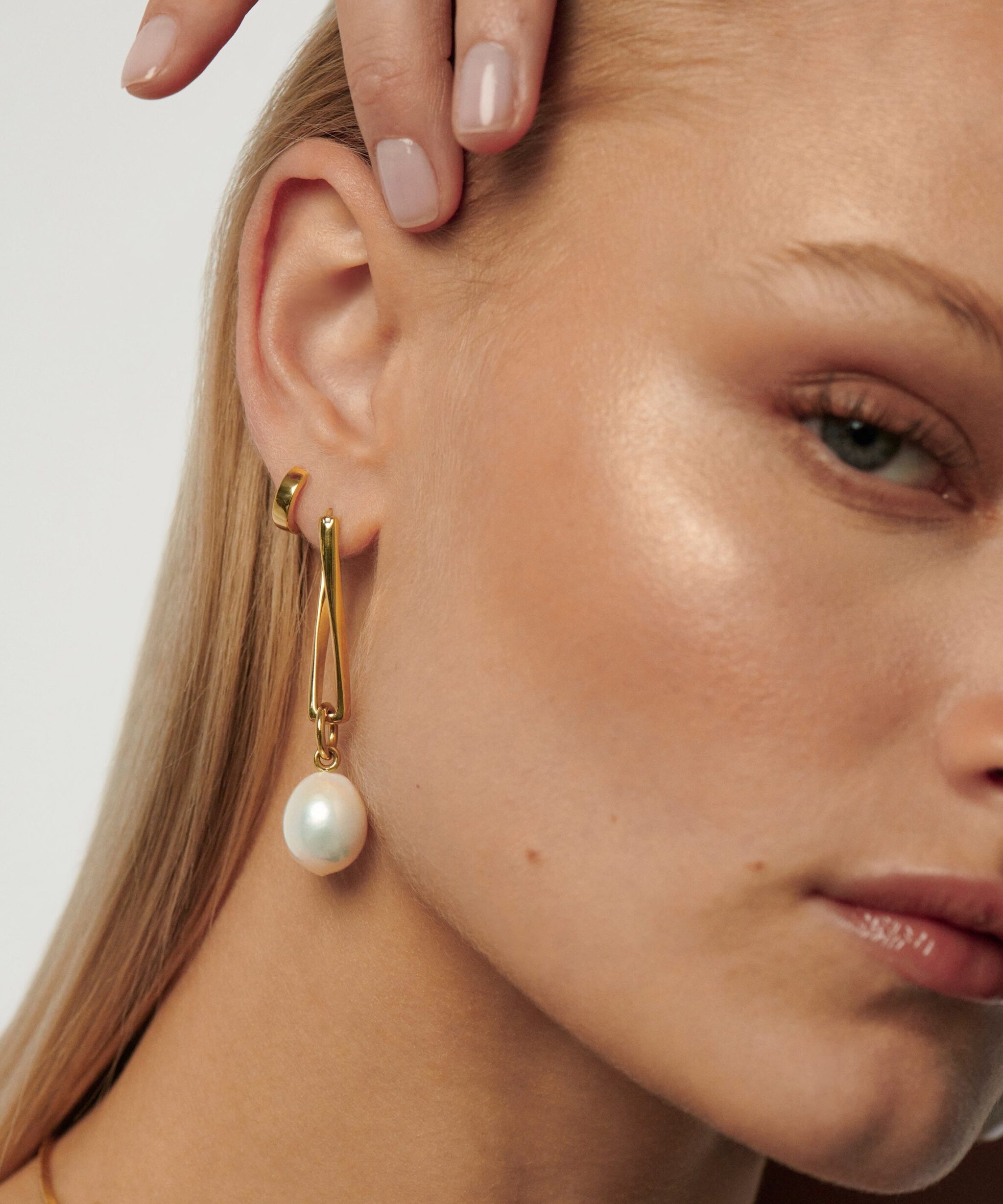 Alternative view of Baroque Pearl Twisted Drop Earrings | 18ct Gold Plated/Pearl