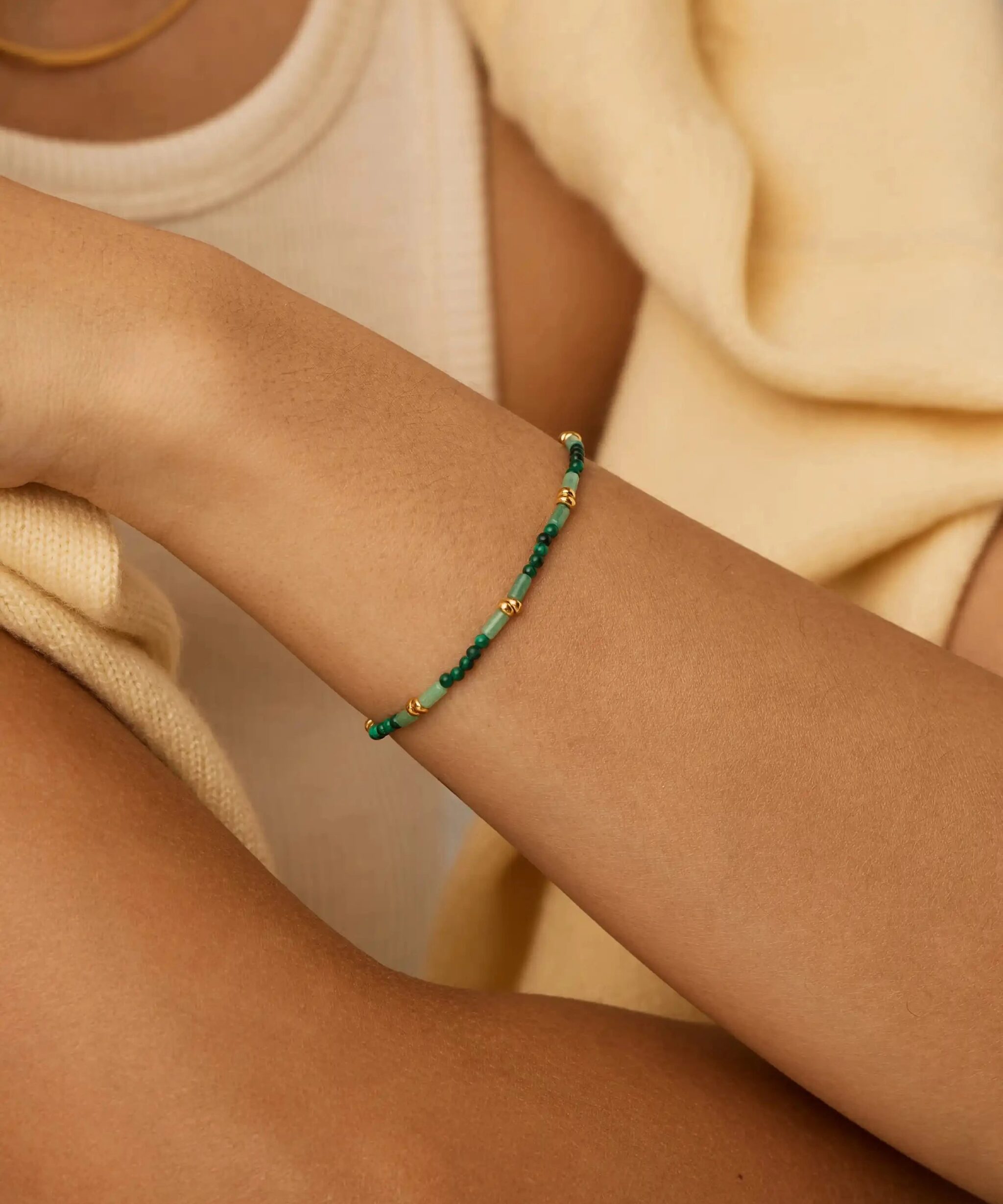 Alternative view of Beaded Gemstone Bracelet | 18ct Gold Plated/Mojito Green