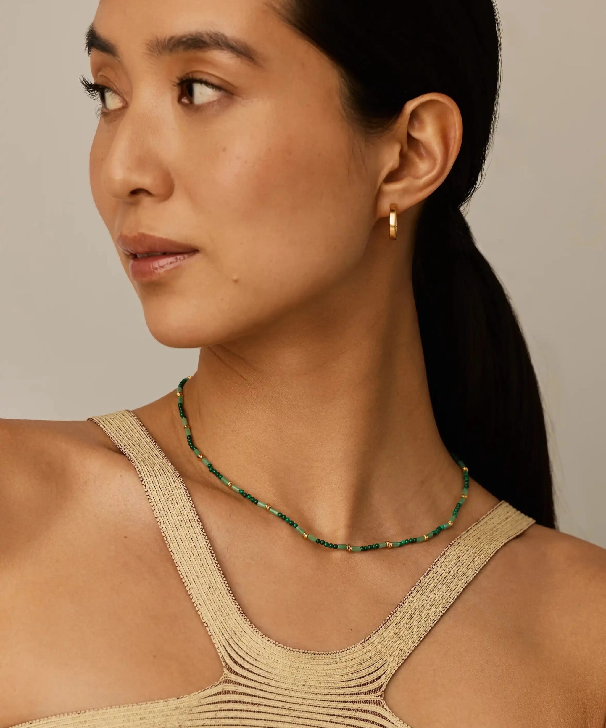Alternative view of Beaded Gemstone Choker | 18ct Gold Plated/Mojito Green