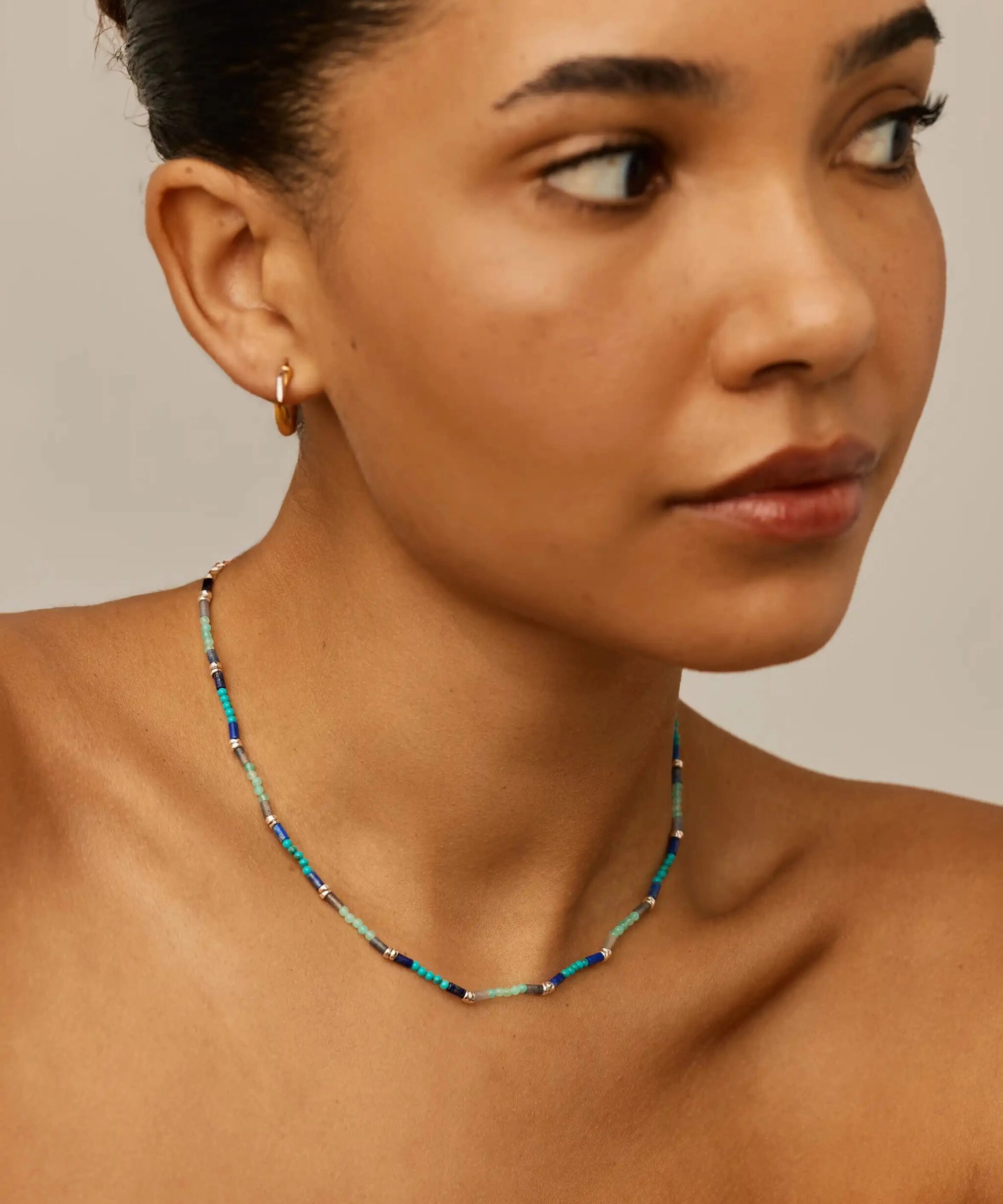 Alternative view of Beaded Gemstone Choker | Silver Plated/Lagoon Blue