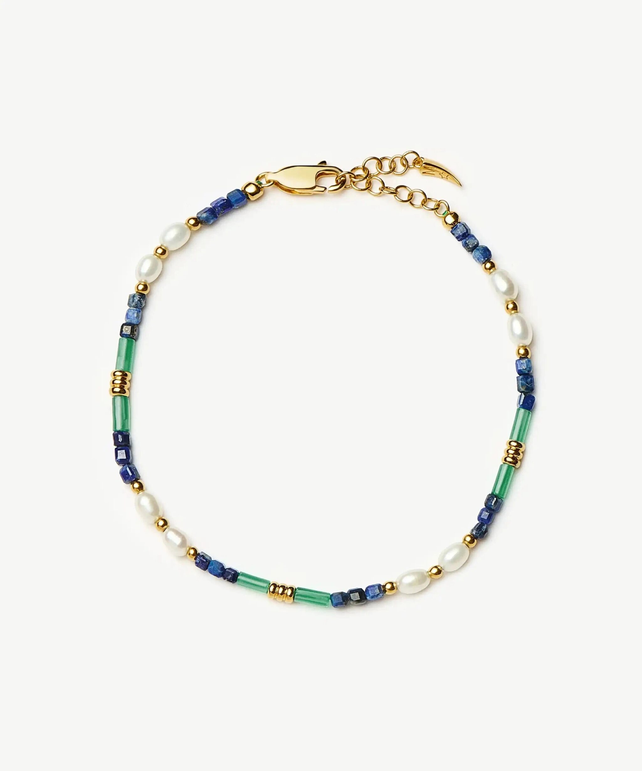 Beaded Gemstone & Pearl Bracelet | 18ct Gold Plated/Lagoon Blue