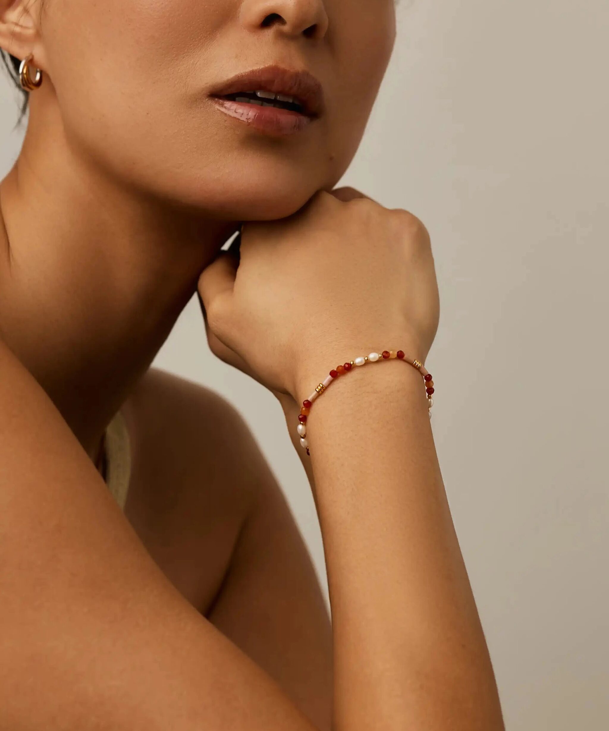 Alternative view of Beaded Gemstone & Pearl Bracelet | 18ct Gold Plated/Paloma Pink