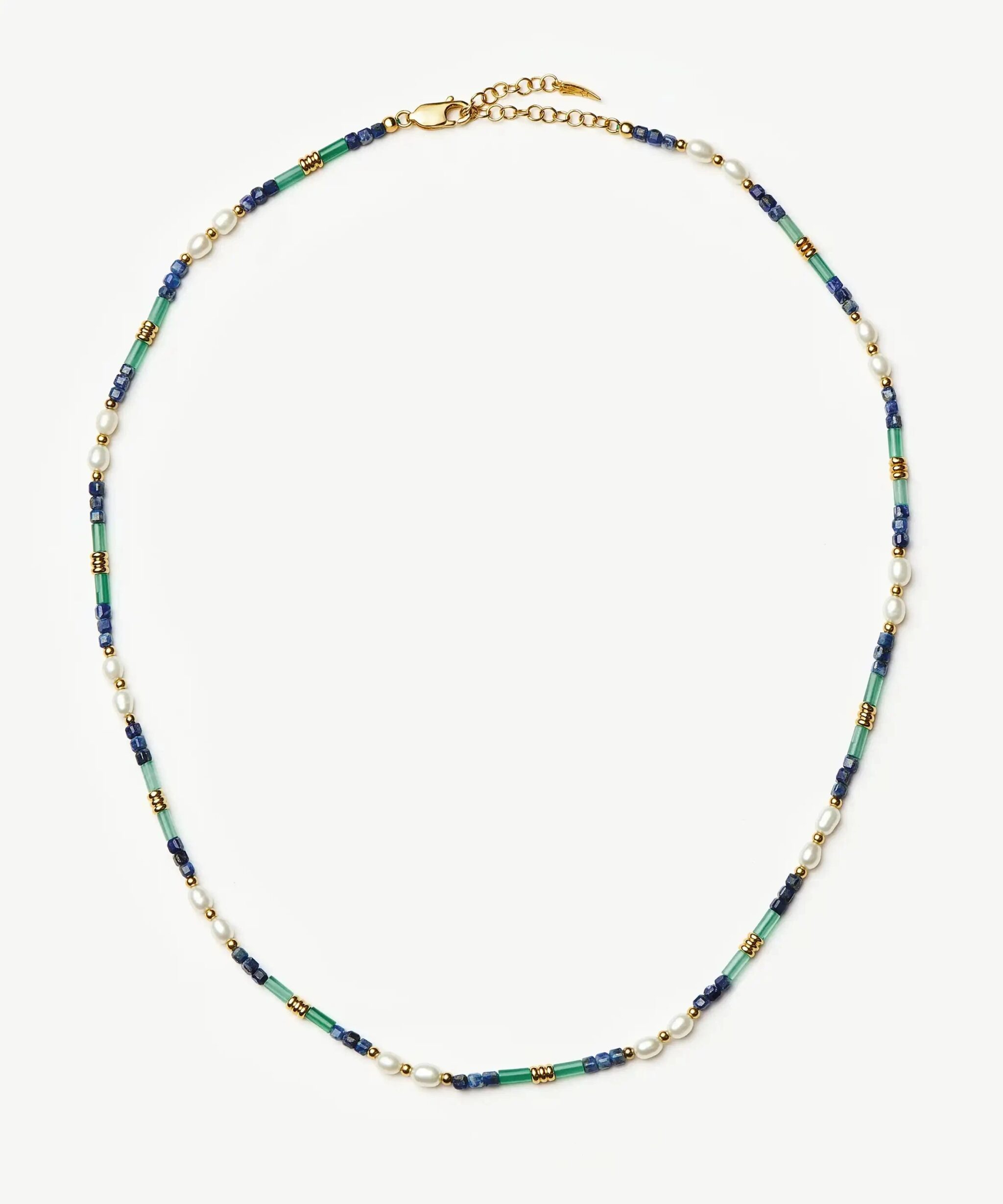 Beaded Gemstone & Pearl Short Necklace | 18ct Gold Plated/Lagoon Blue