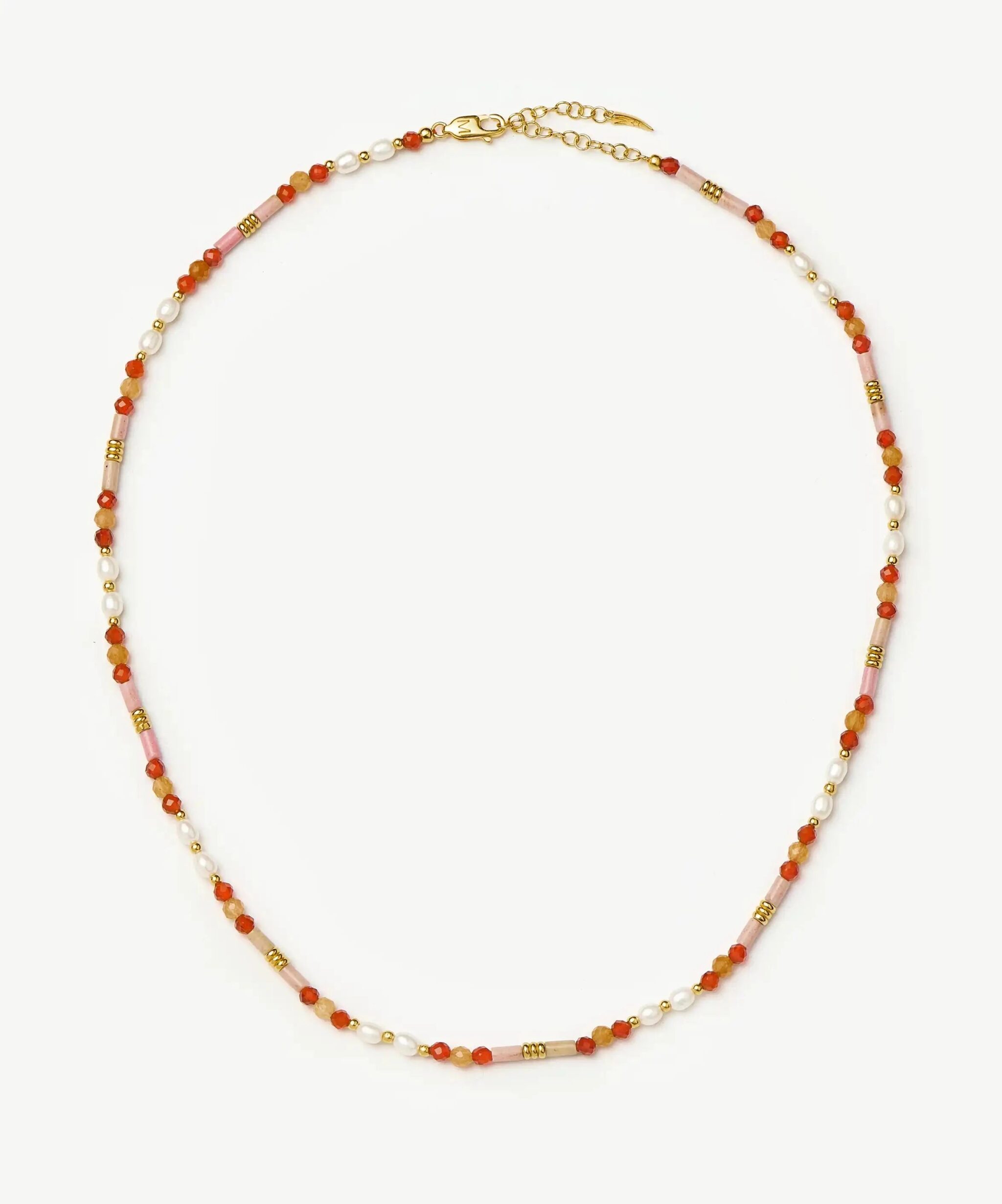 Beaded Gemstone & Pearl Short Necklace | 18ct Gold Plated/Paloma Pink