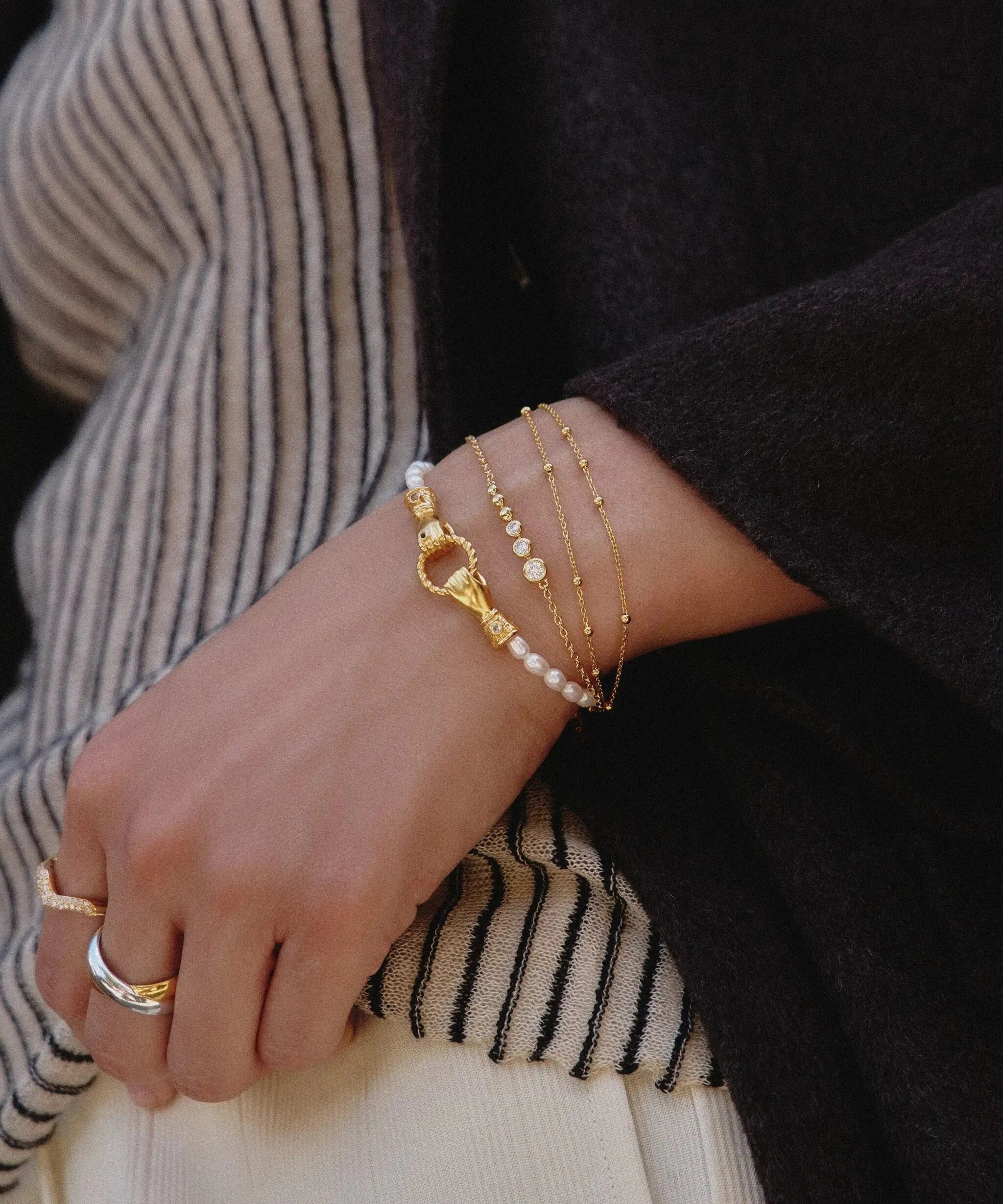 Alternative view of Beaded Stone Chain Bracelet | 18ct Gold Plated