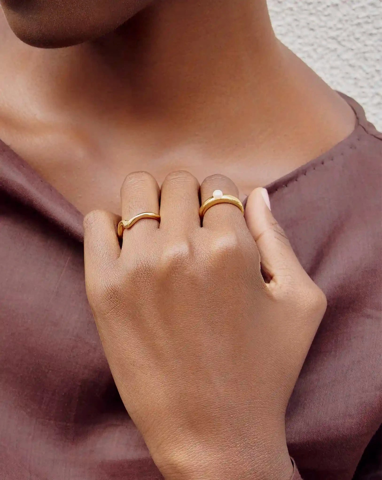 Alternative view of Button Pearl Classic Stacking Ring | 18ct Gold Vermeil/Pearl