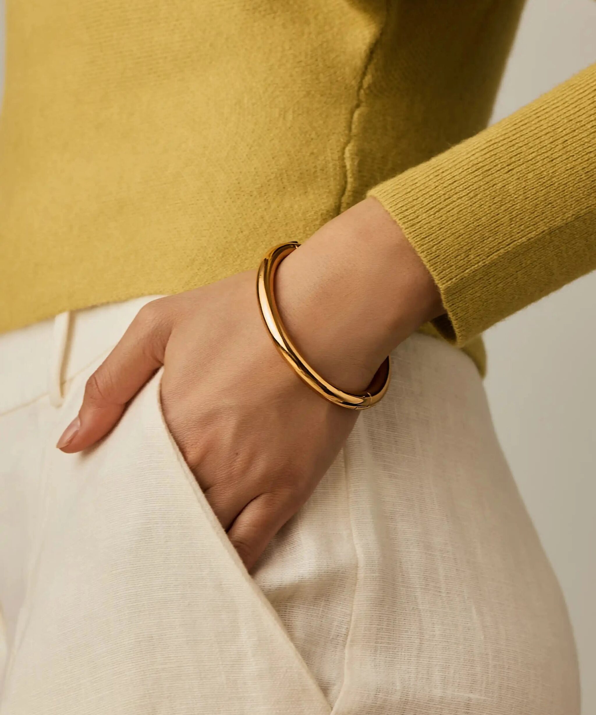 Alternative view of Chunky Round Hinged Bangle | 18ct Gold Plated