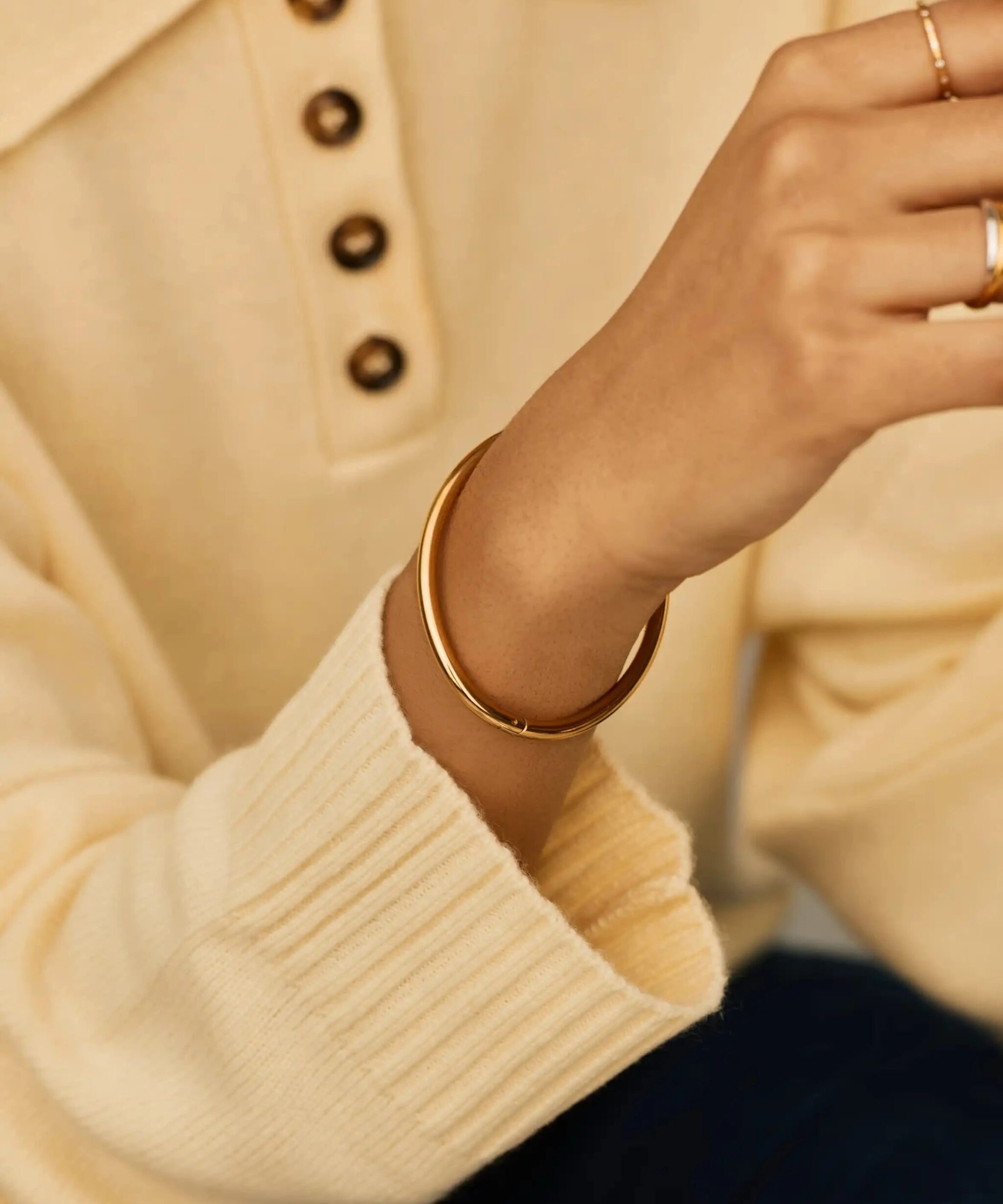 Alternative view of Classic Round Hinged Bangle | 18ct Gold Plated