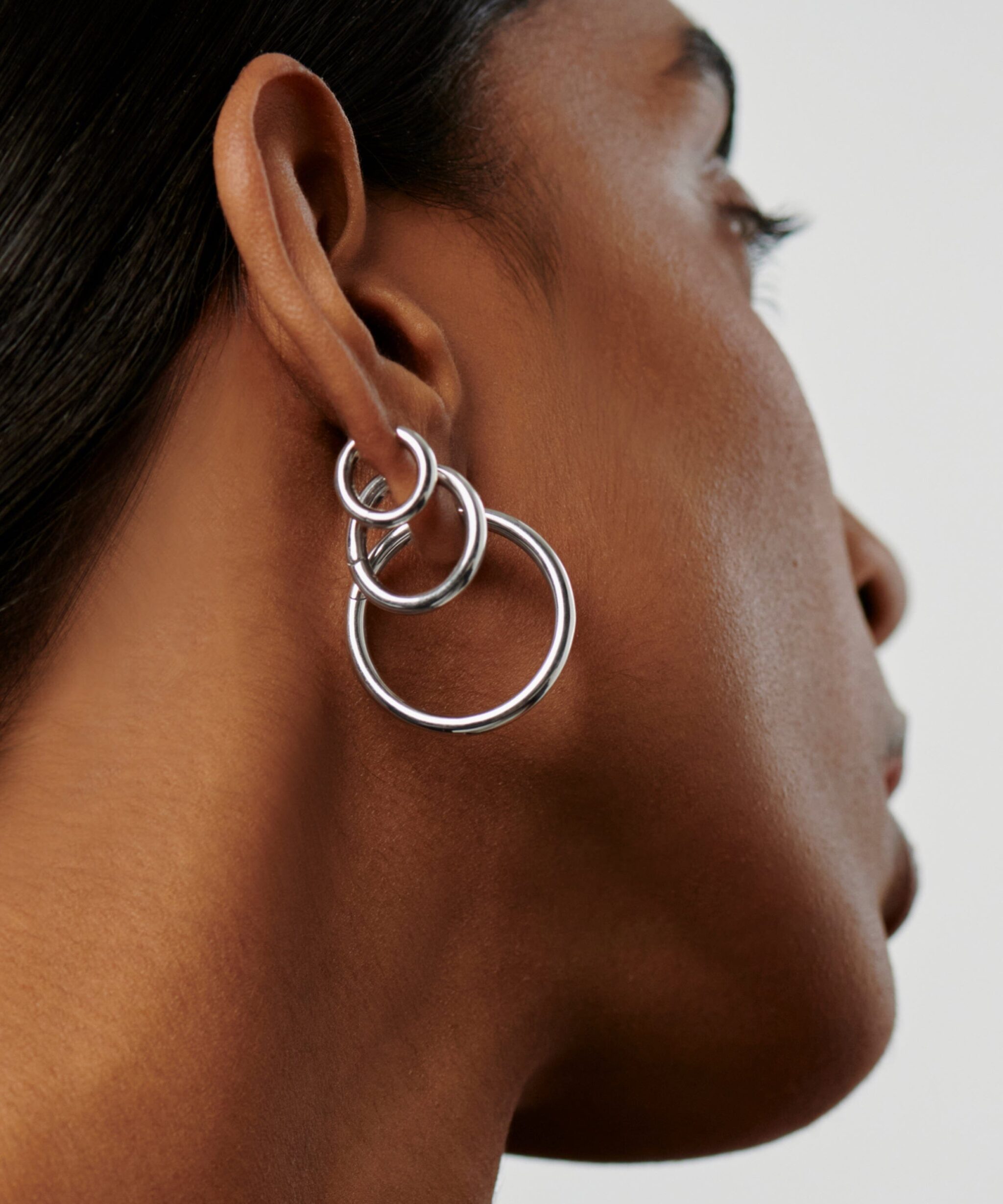 Alternative view of Classic Tunnel Medium Hoop Earrings | Silver Plated