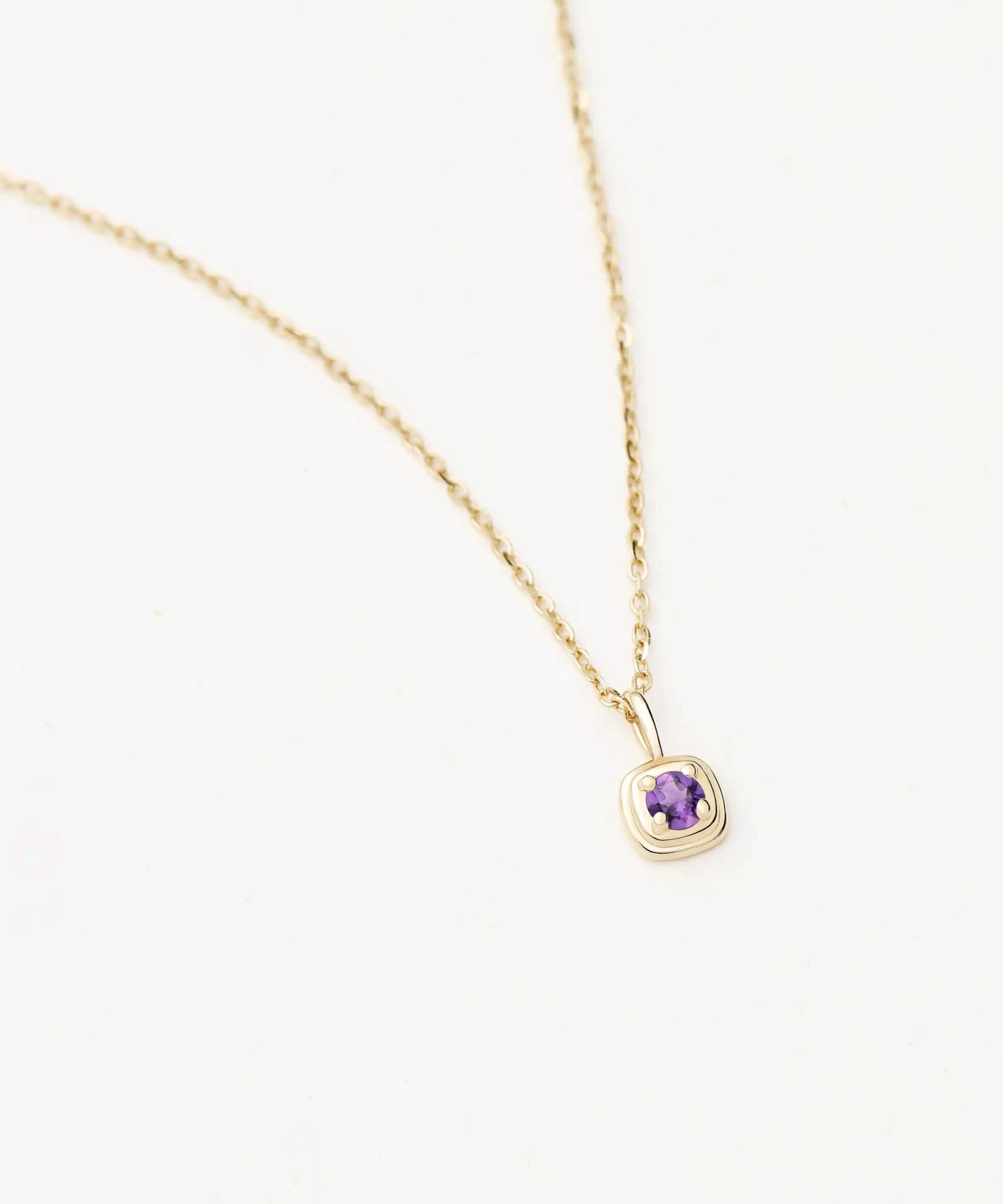 Solid Gold February Birthstone Pendant Necklace | 14ct Solid Gold/Amethyst
