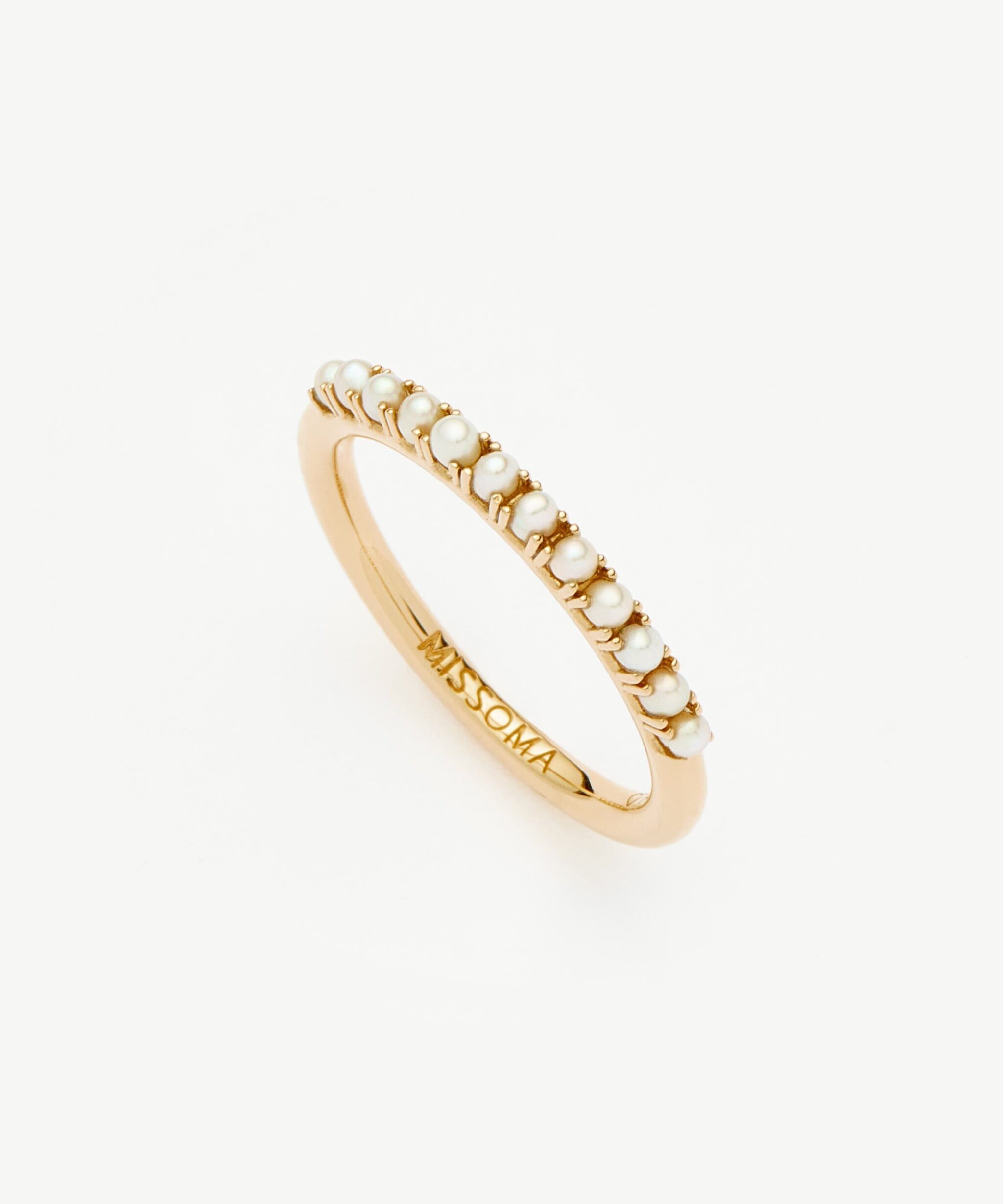 Solid Gold Half Eternity Pearl Ring | 14ct Solid Gold/Pearl