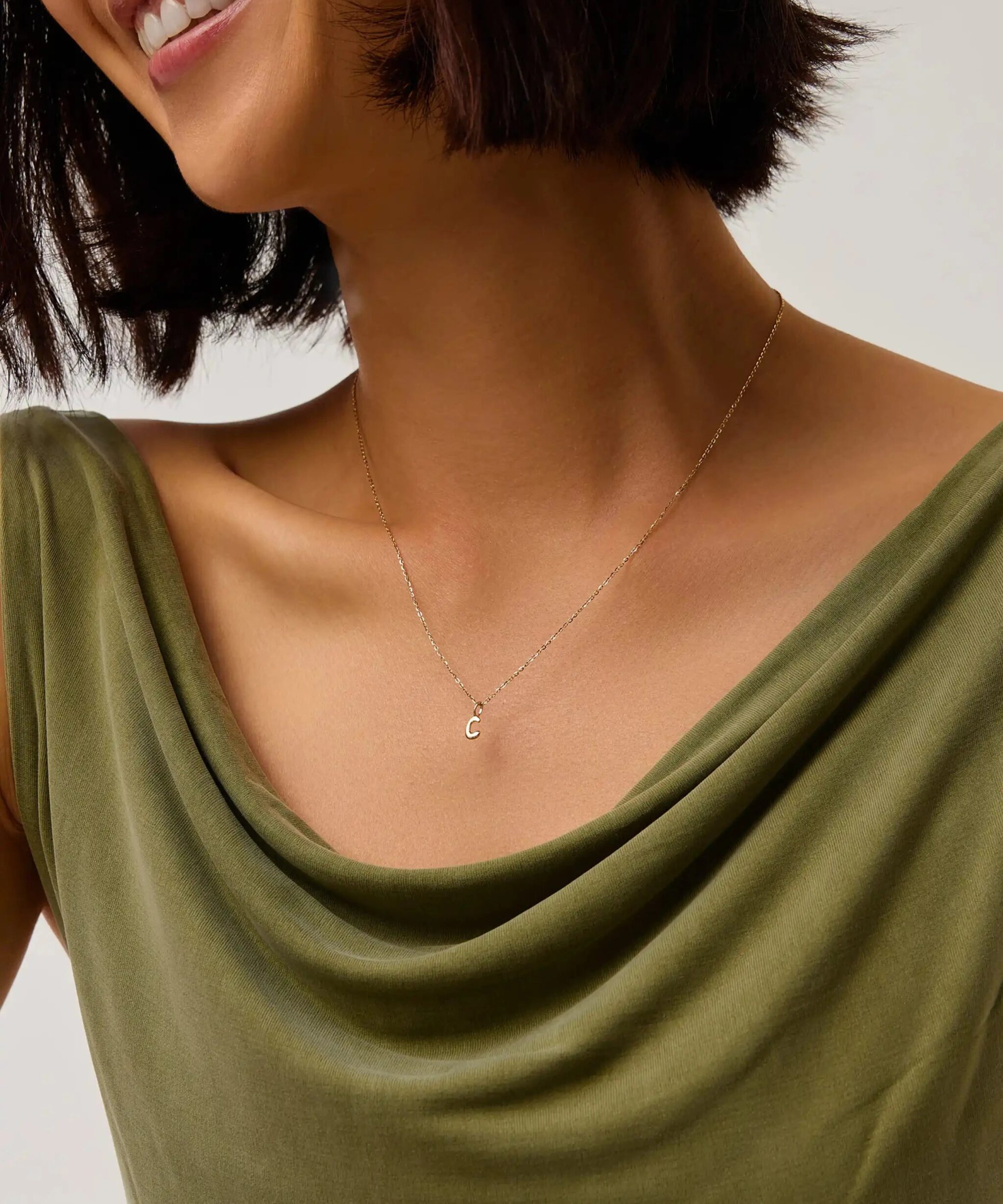 Alternative view of Solid Gold Initial Mini Pendant Necklace - C | 14ct Solid Gold