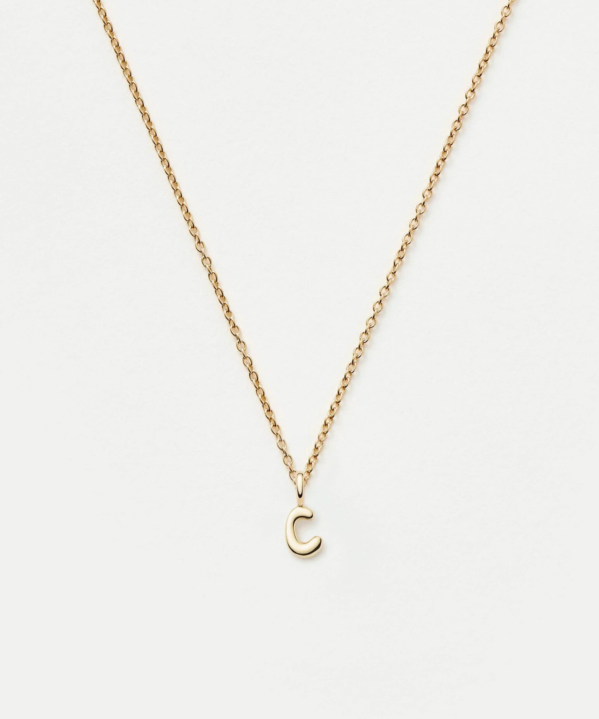 Solid Gold Initial Mini Pendant Necklace - C | 14ct Solid Gold