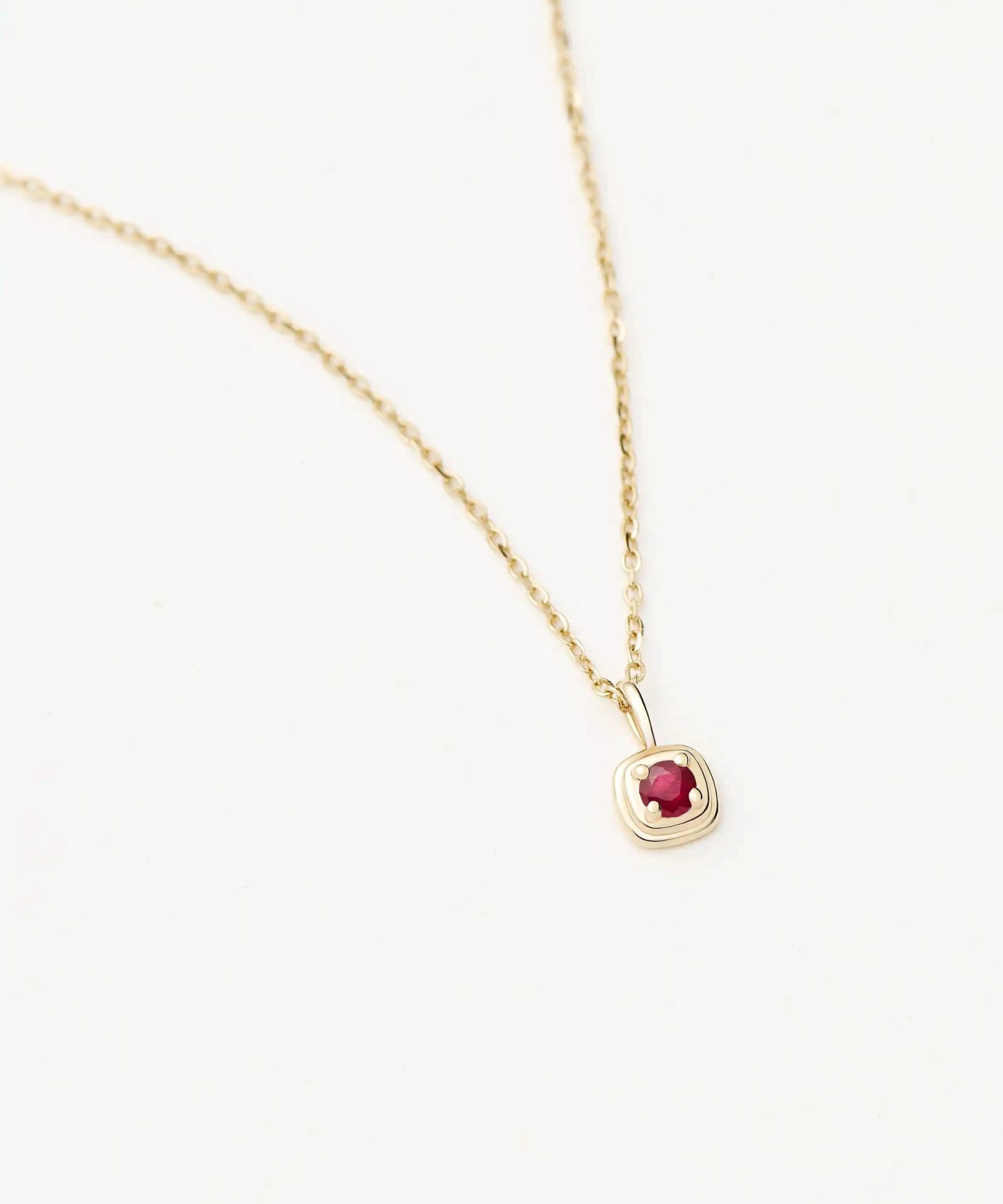 Solid Gold July Birthstone Pendant Necklace | 14ct Solid Gold/Ruby