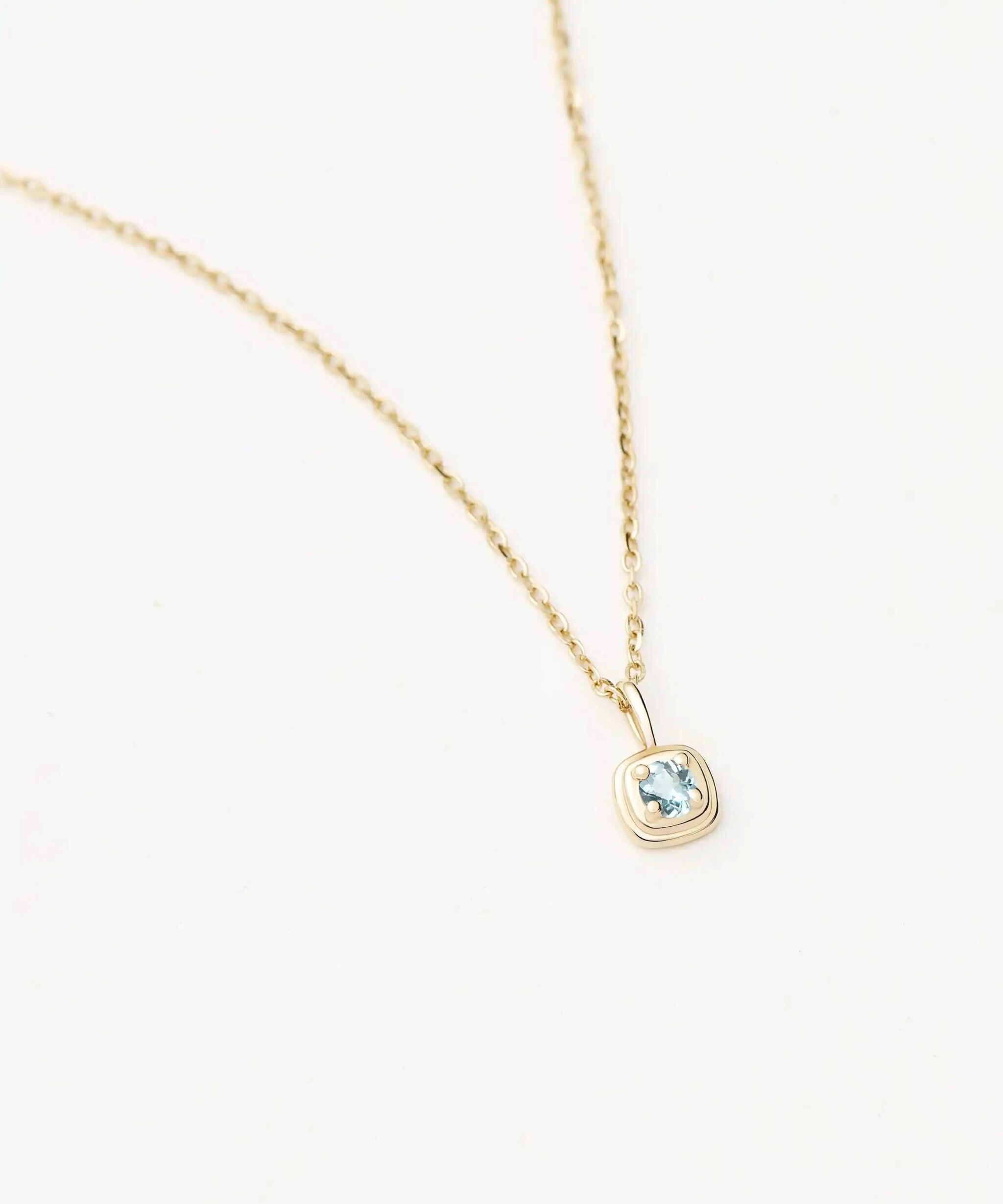 Solid Gold March Birthstone Pendant Necklace | 14ct Solid Gold/Aquamarine