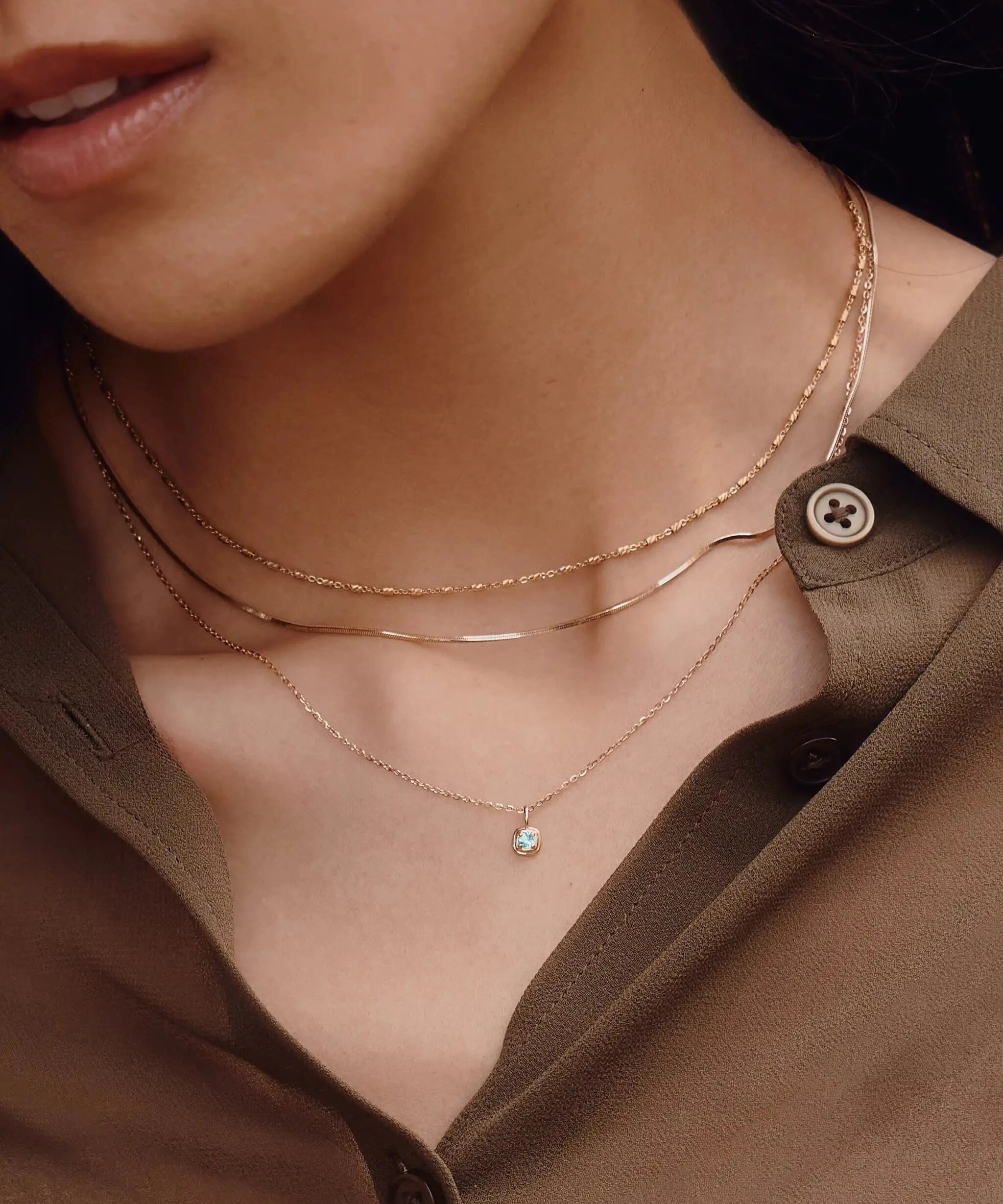 Alternative view of Solid Gold March Birthstone Pendant Necklace | 14ct Solid Gold/Aquamarine