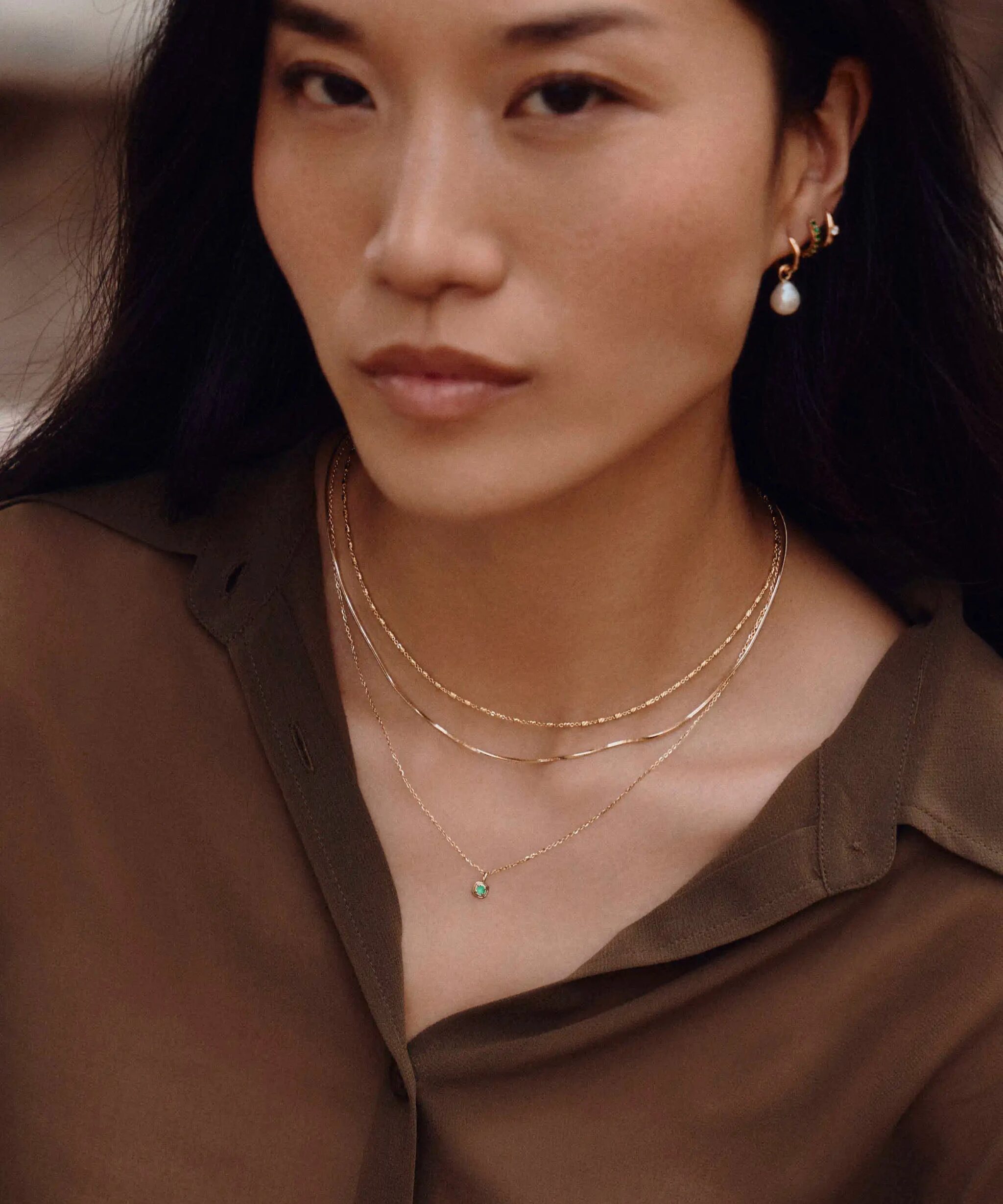 Alternative view of Solid Gold May Birthstone Pendant Necklace | 14ct Solid Gold/Emerald