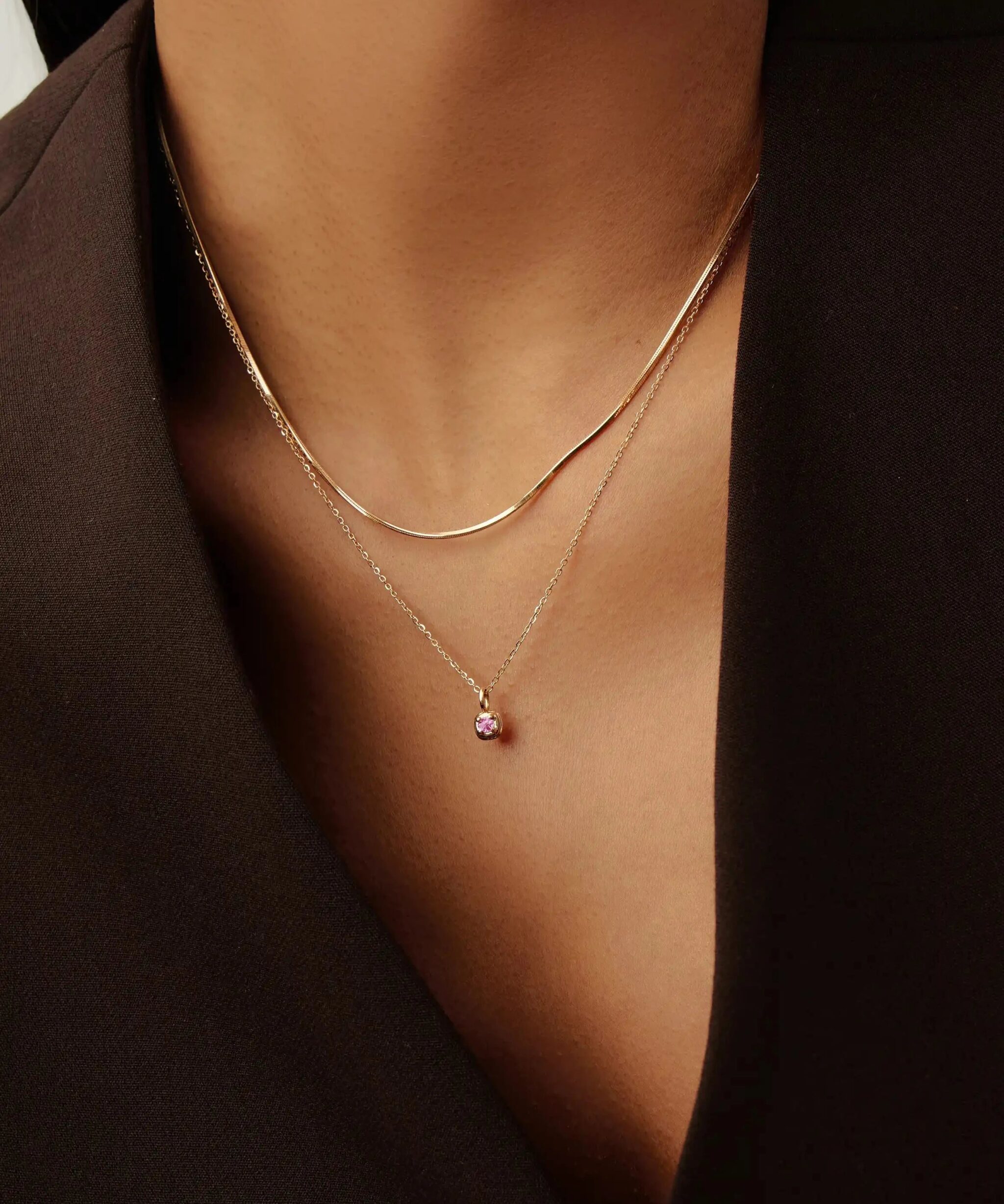 Alternative view of Solid Gold October Birthstone Pendant Necklace | 14ct Solid Gold/Pink Tourmaline