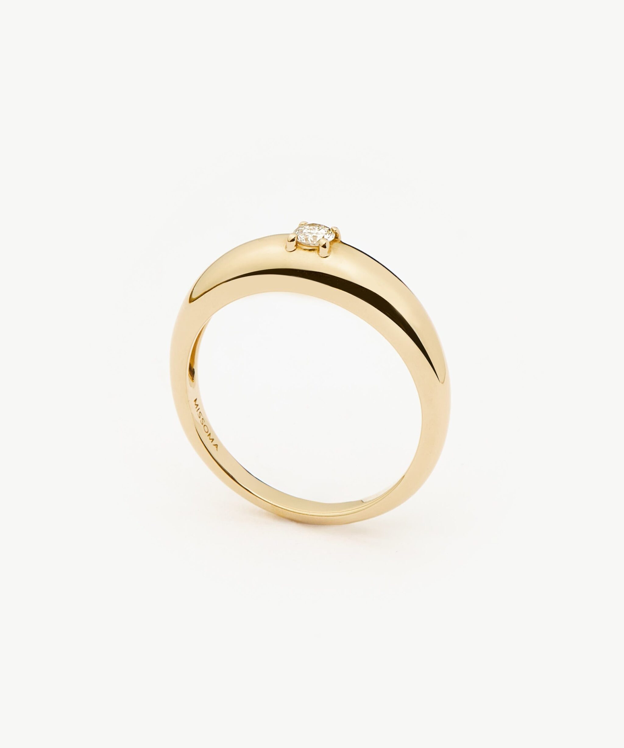Solid Gold Single Diamond Classic Dome Ring | 14ct Solid Gold/Diamond