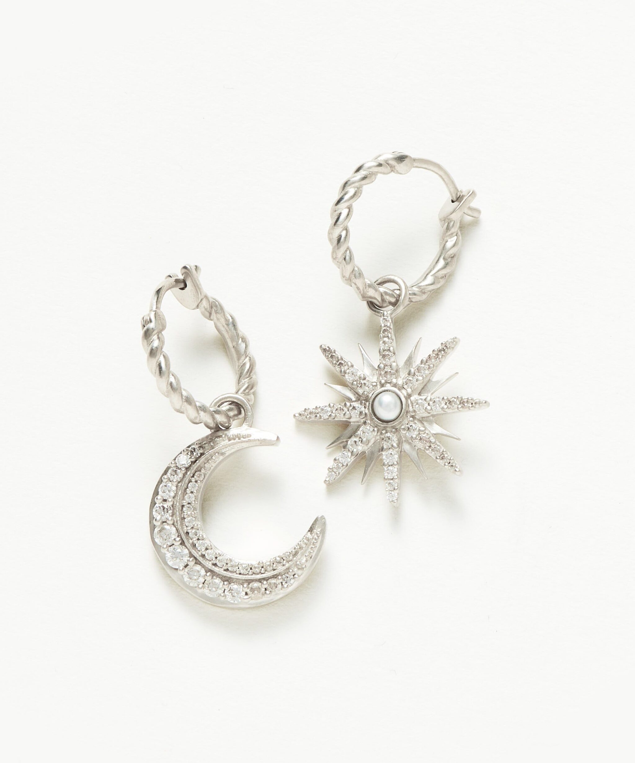 Harris Reed Moonlight Pearl Mismatch Hoop Earrings | Silver Plated/Pearl