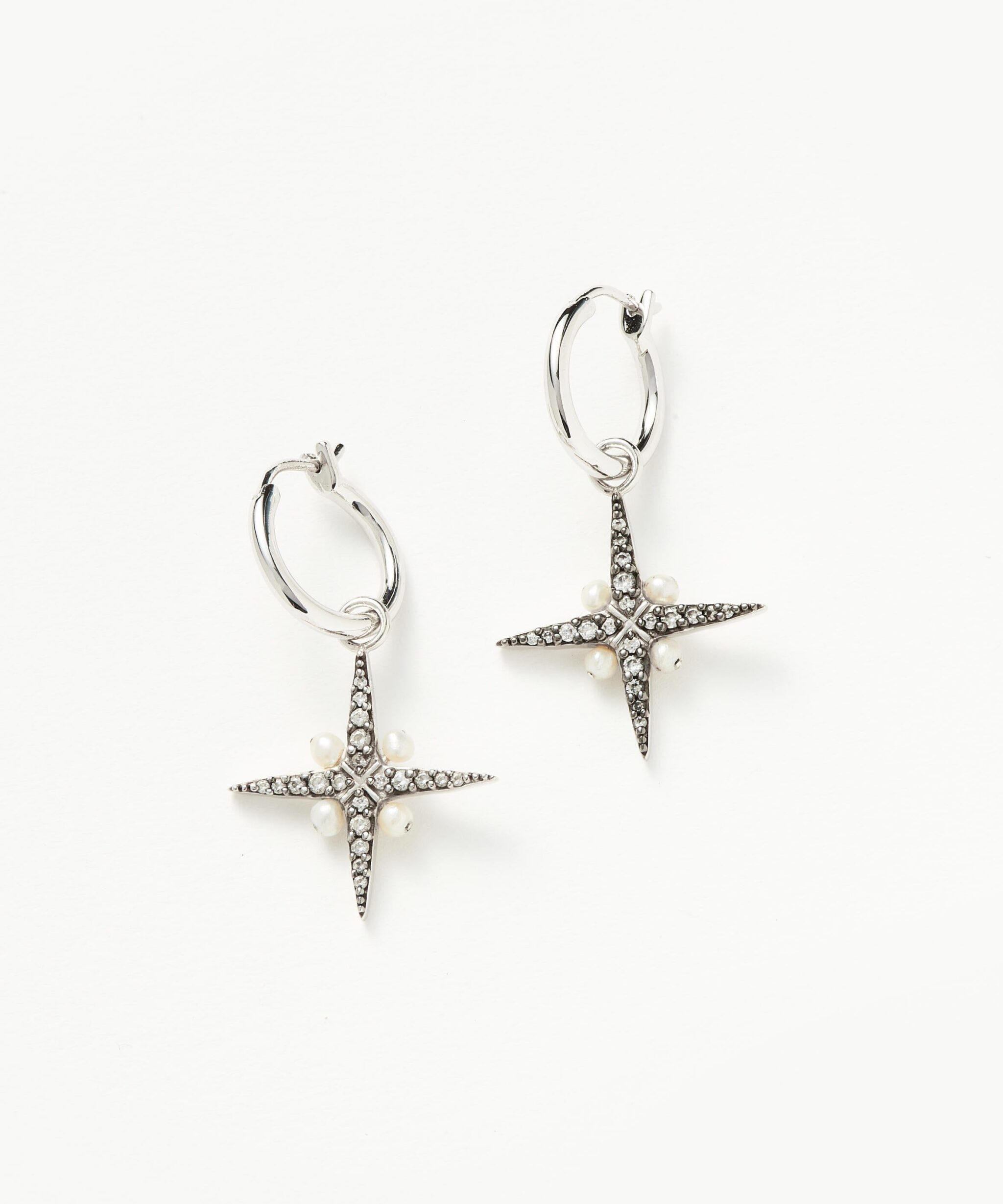 Harris Reed North Star Pearl Hoop Earrings | Sterling Silver/Pearl