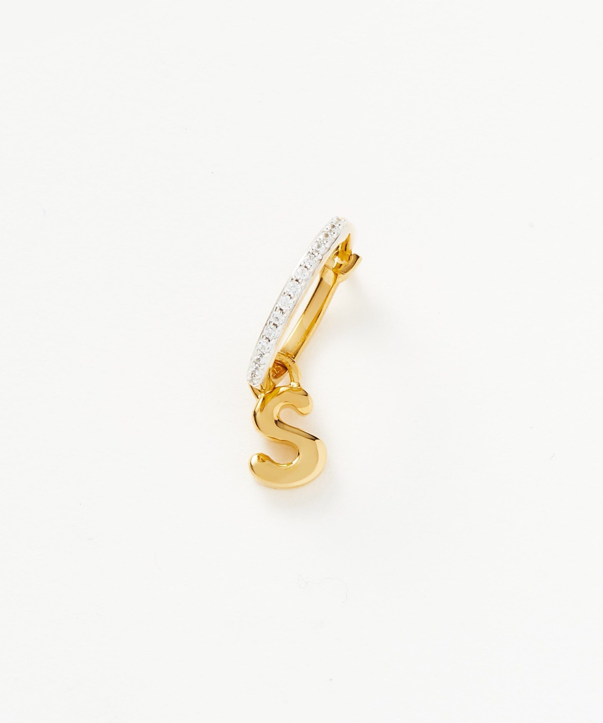 Initial Single Charm Hoop Earring - Initial S | 18ct Gold Vermeil