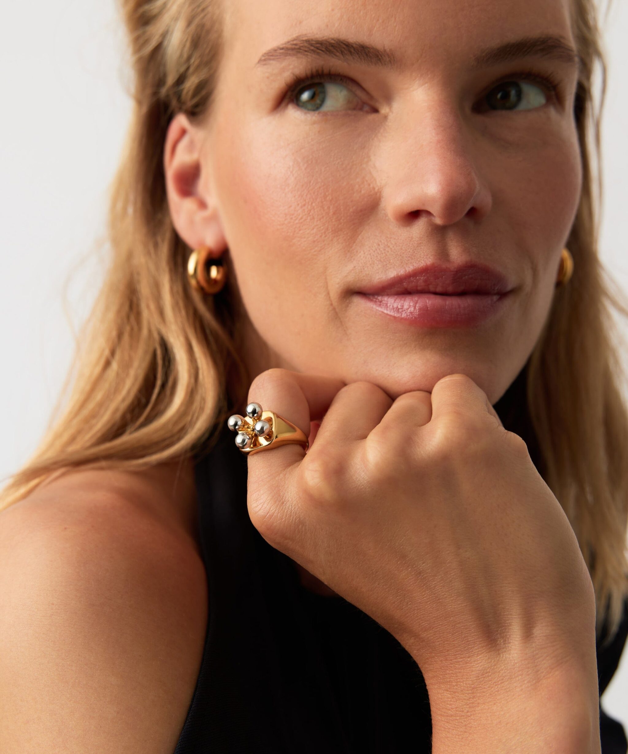 Alternative view of Kinetic Atom Spinning Signet Ring | Mixed Metal