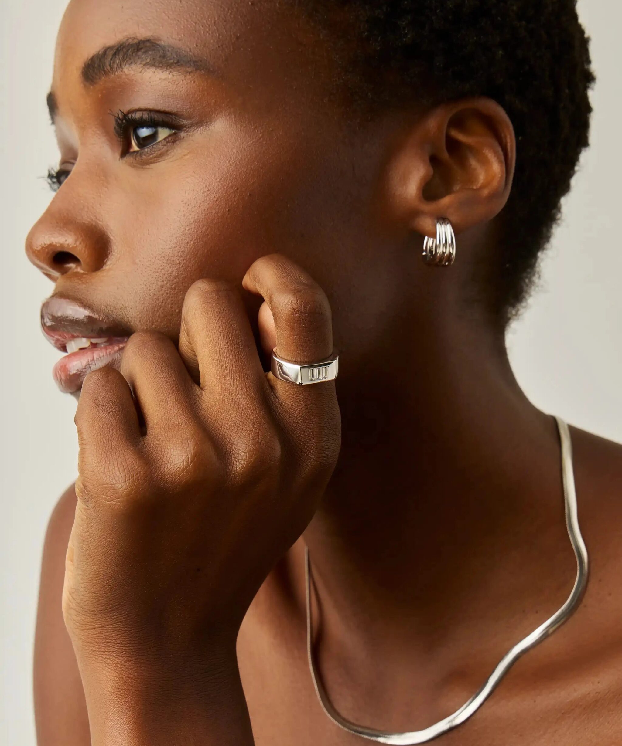 Alternative view of Lucy Williams Triple Stone Chunky Ring | Silver Plated
