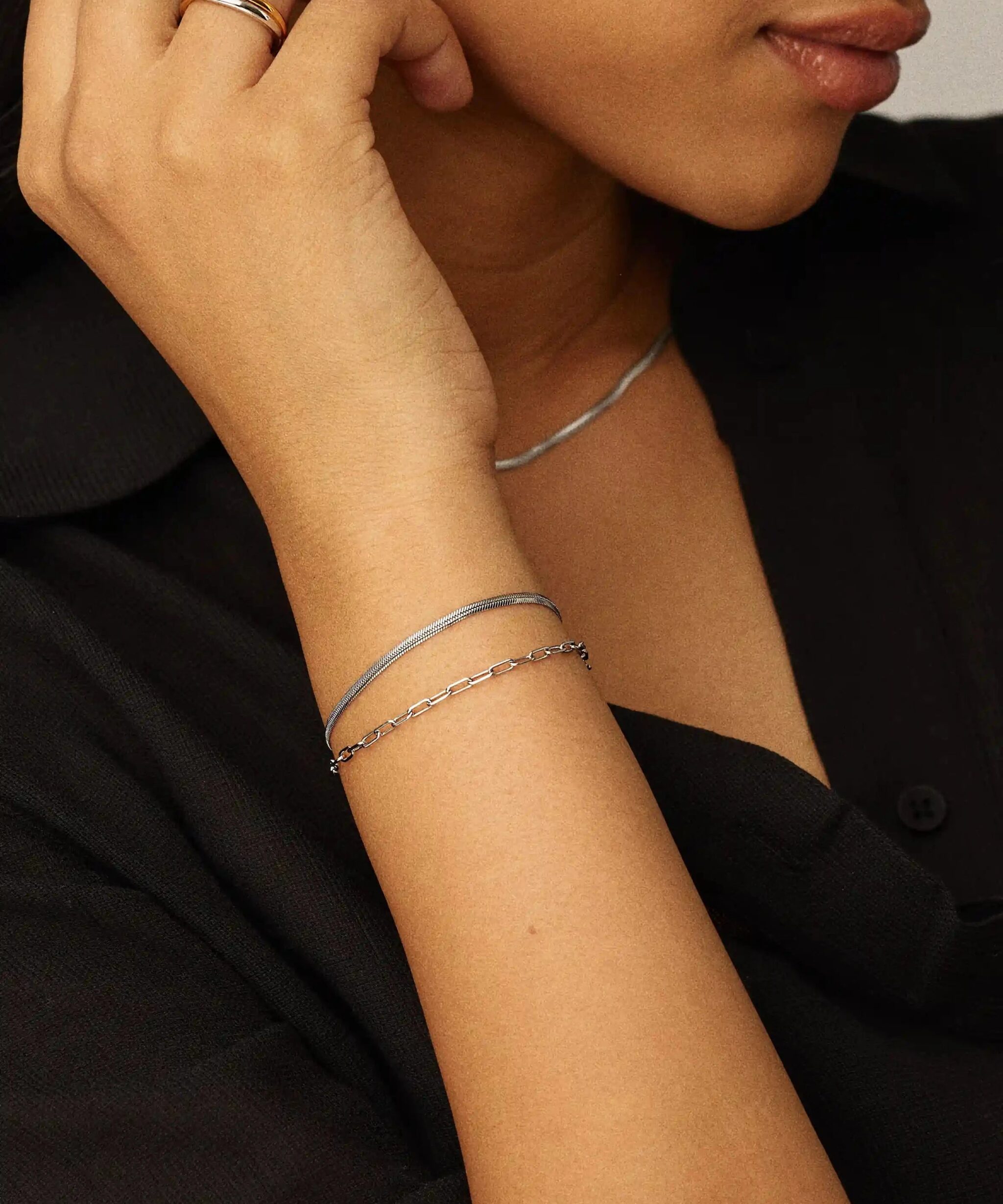 Alternative view of Mini Paperclip Chain Bracelet | Platinum Plated