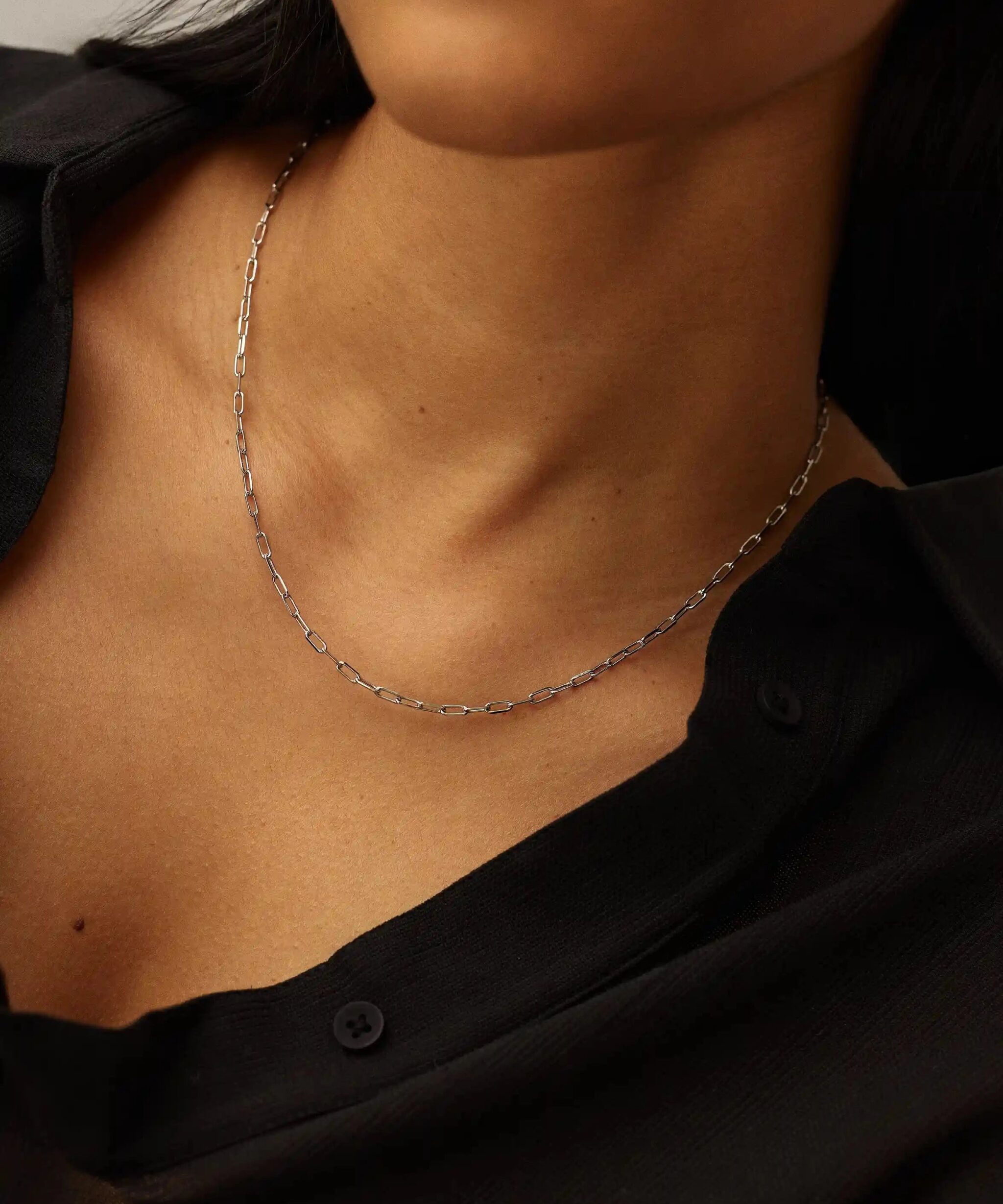 Alternative view of Mini Paperclip Chain Necklace | Platinum Plated