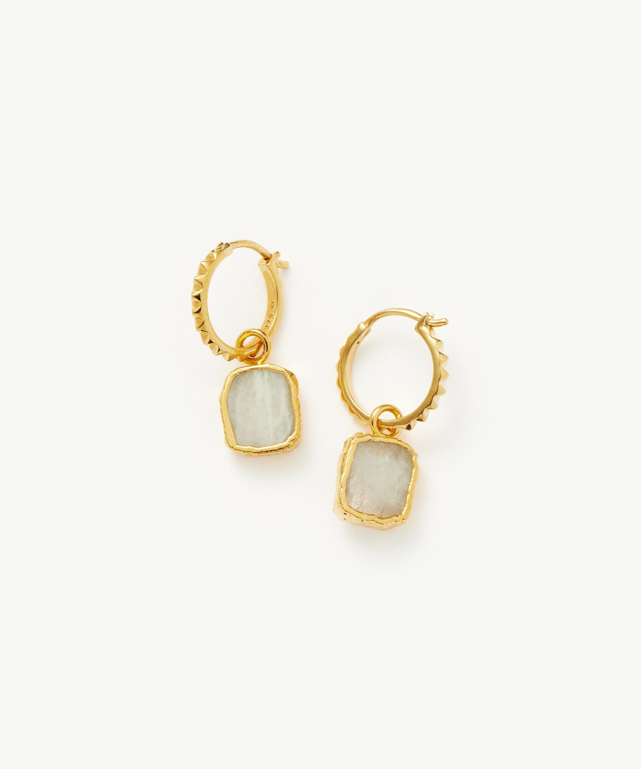 Mini Pyramid Charm Hoop Earrings | 18ct Gold Vermeil/Rainbow Moonstone