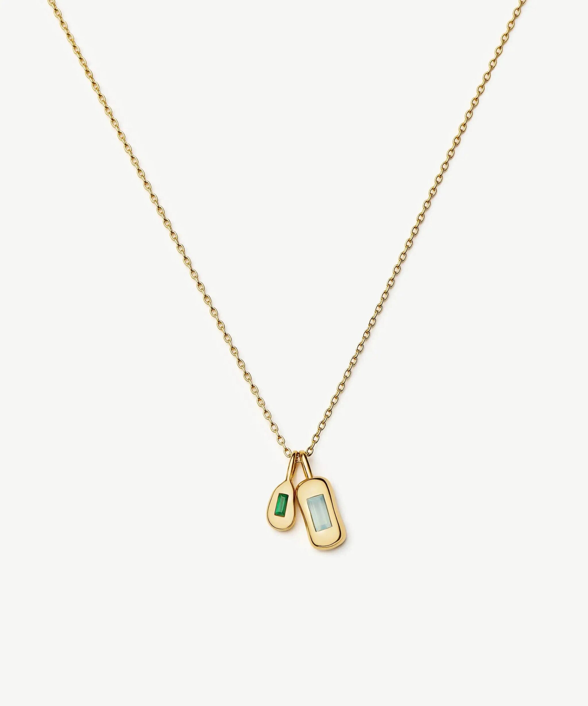 Molten Gemstone Bean Pendant Necklace | 18ct Gold Plated/Blue and Green Onyx