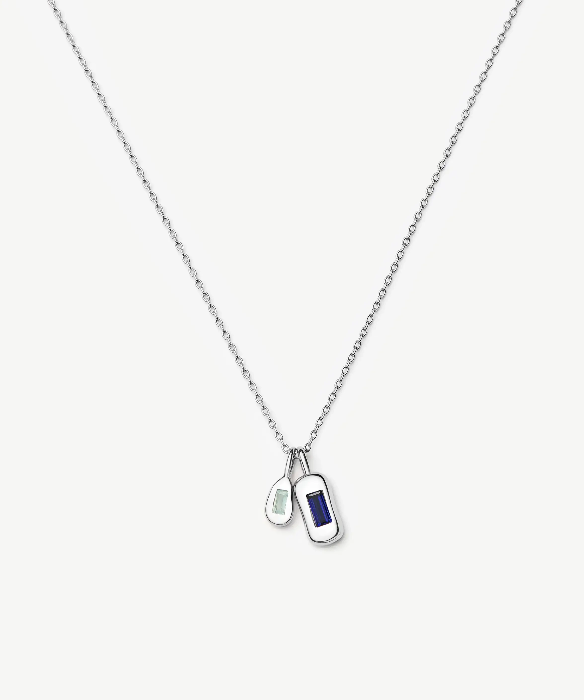 Molten Gemstone Bean Pendant Necklace | Silver Plated/Blue Onyx and Lab Grown Sapphire