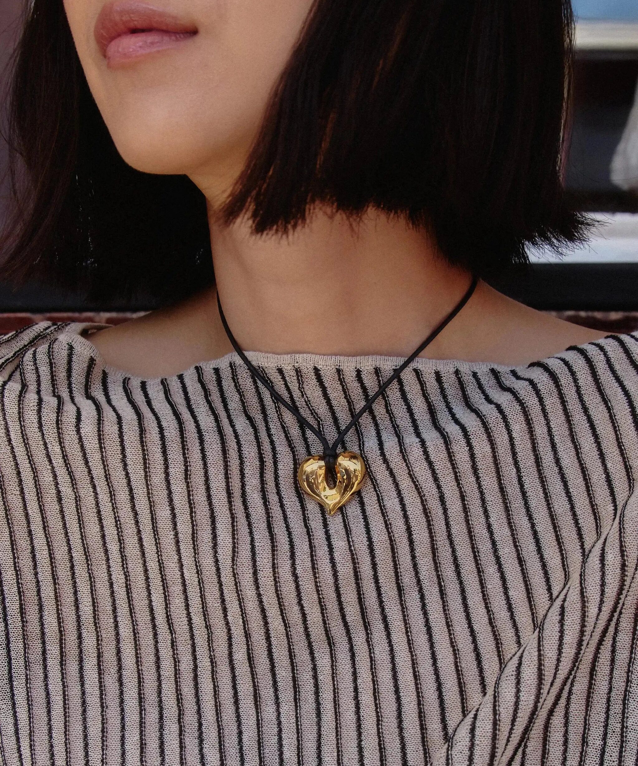Alternative view of Molten Heart Pendant Cord Necklace | 18ct Gold Plated
