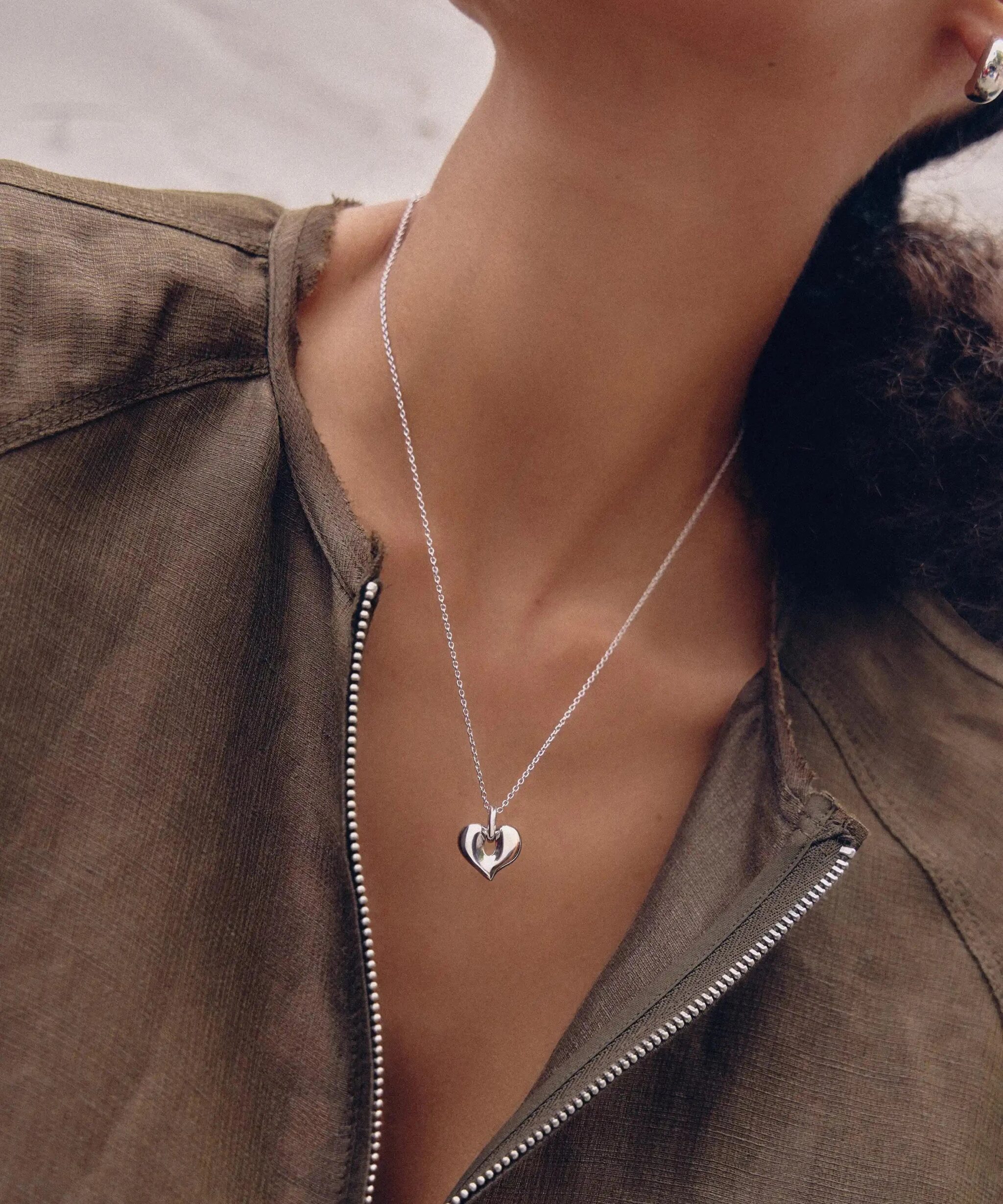 Alternative view of Molten Heart Pendant Necklace | Silver Plated