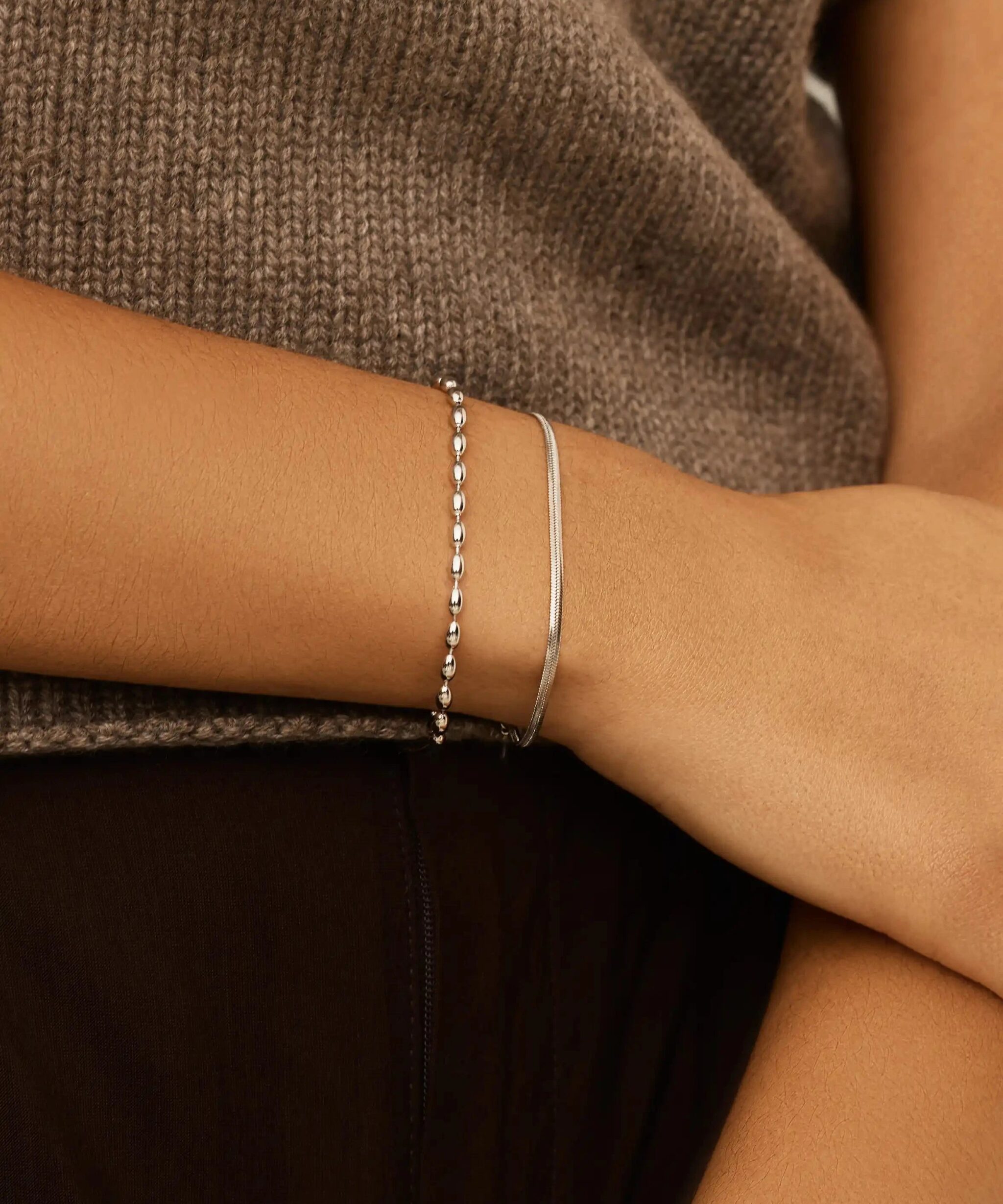 Alternative view of Molten Olive Chain Bracelet | Silver Plated