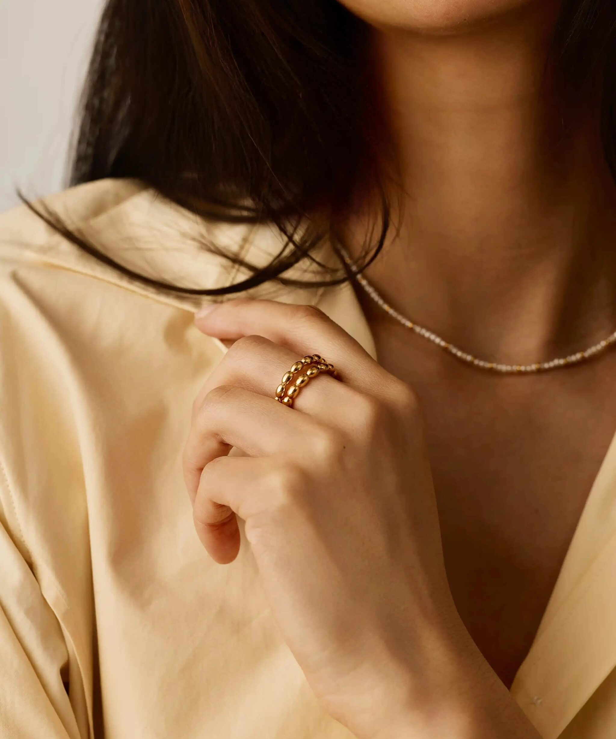 Alternative view of Molten Olive Stacked Ring | 18ct Gold Plated