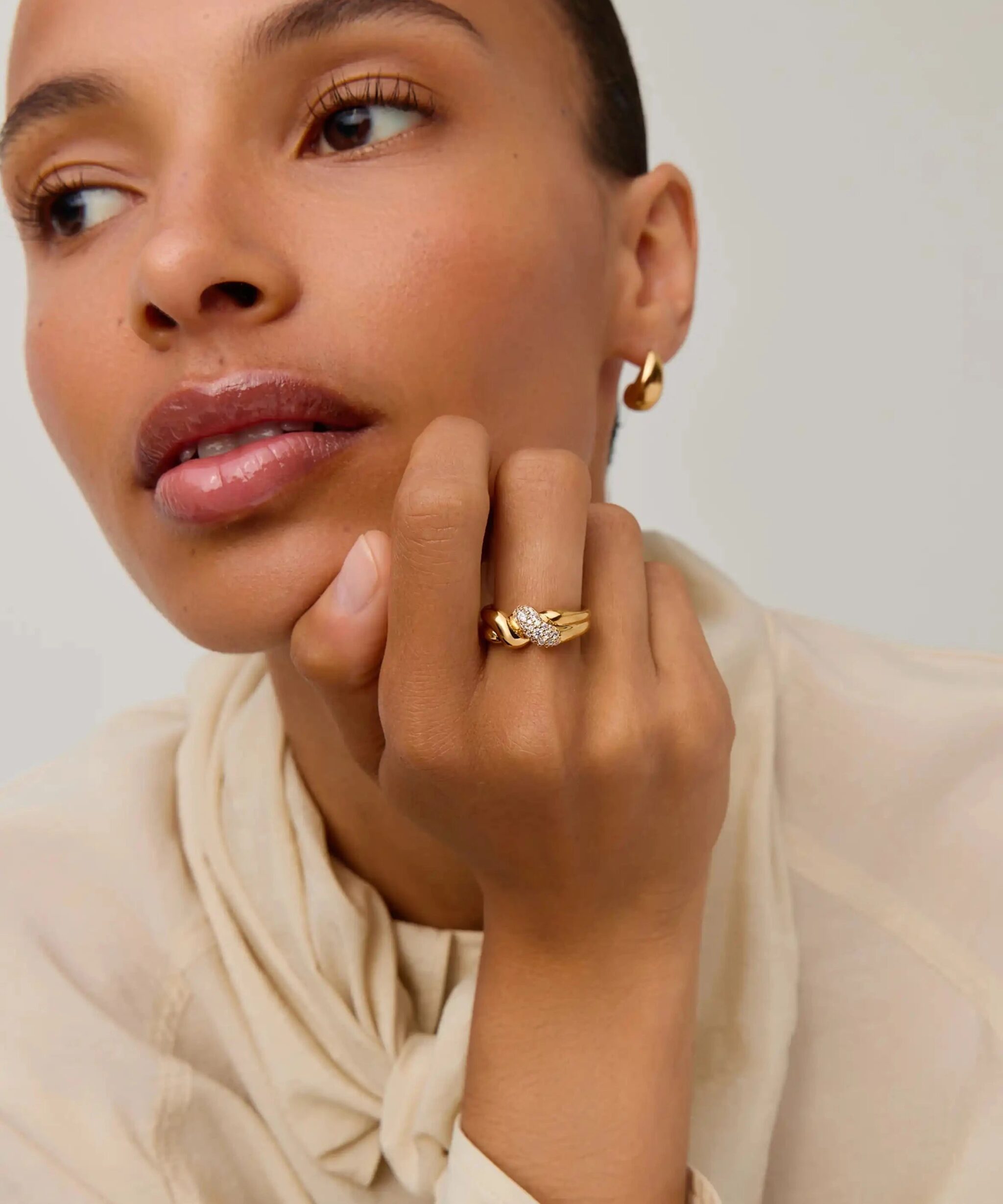 Alternative view of Molten Snow Double Statement Ring | 18ct Gold Plated/Cubic Zirconia