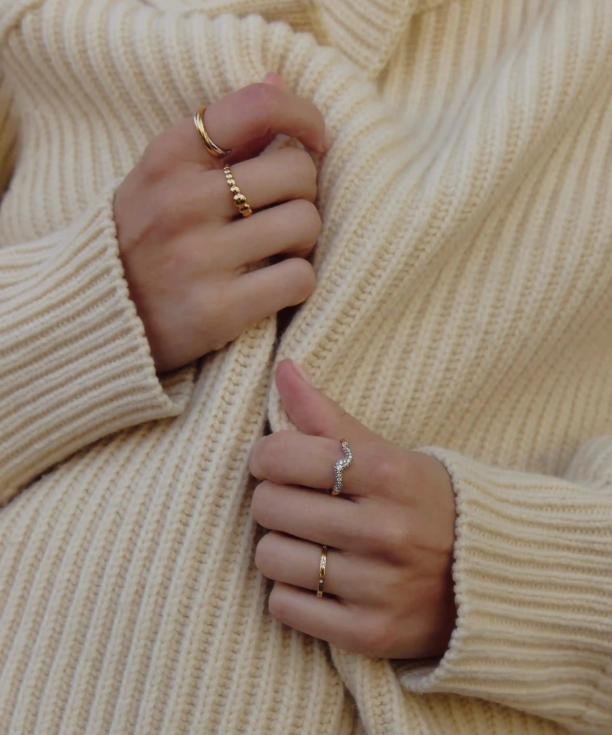 Alternative view of Molten Snow Stacking Ring | 18ct Gold Vermeil/Cubic Zirconia