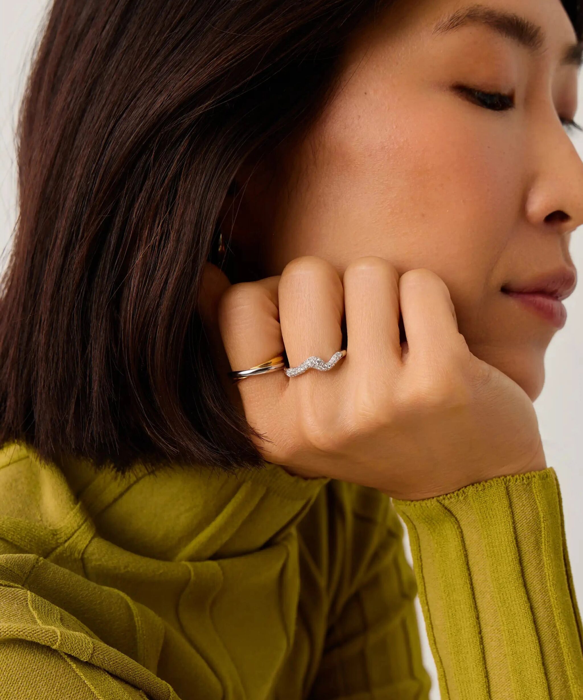 Alternative view of Molten Snow Stacking Ring | Sterling Silver/Cubic Zirconia