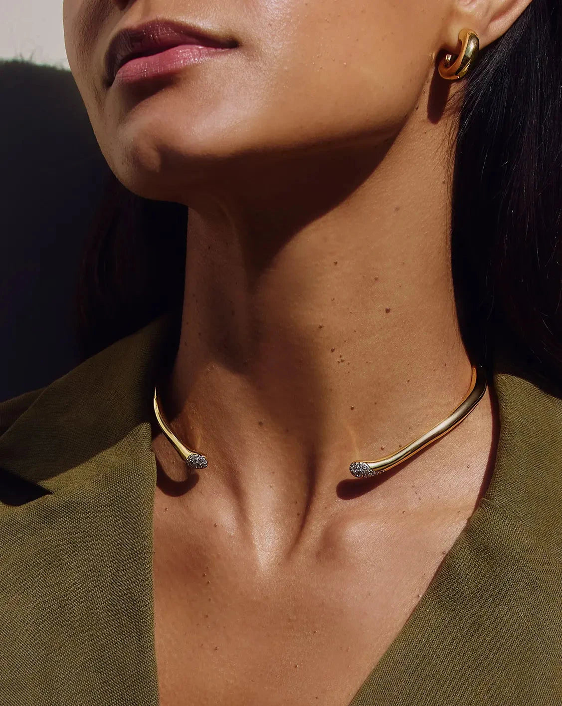 Alternative view of Molten Snow Torque Statement Necklace | 18ct Gold Plated/Cubic Zirconia