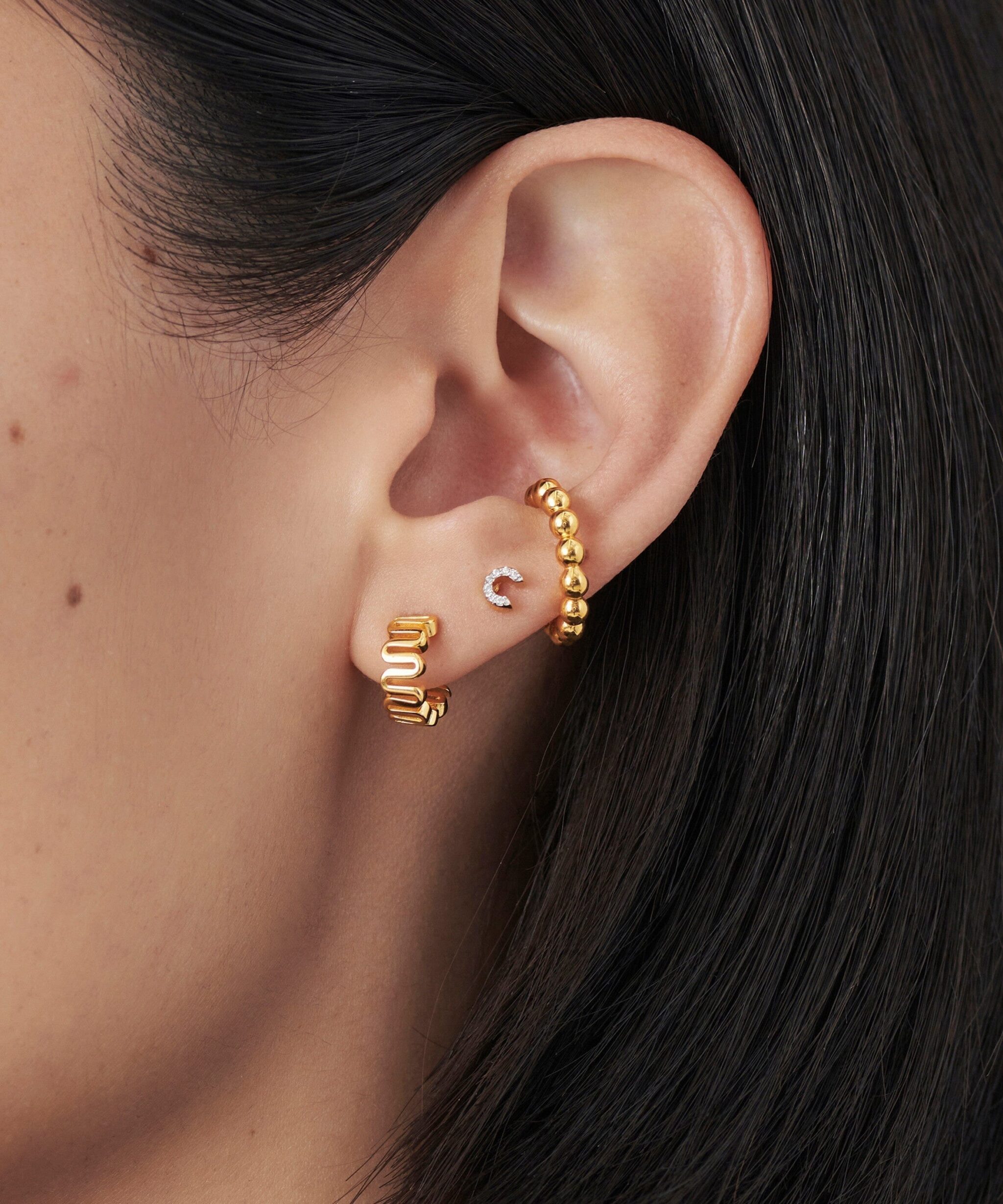 Alternative view of Pave Initial Single Stud Earring - Initial C | 18ct Gold Vermeil/Cubic Zirconia