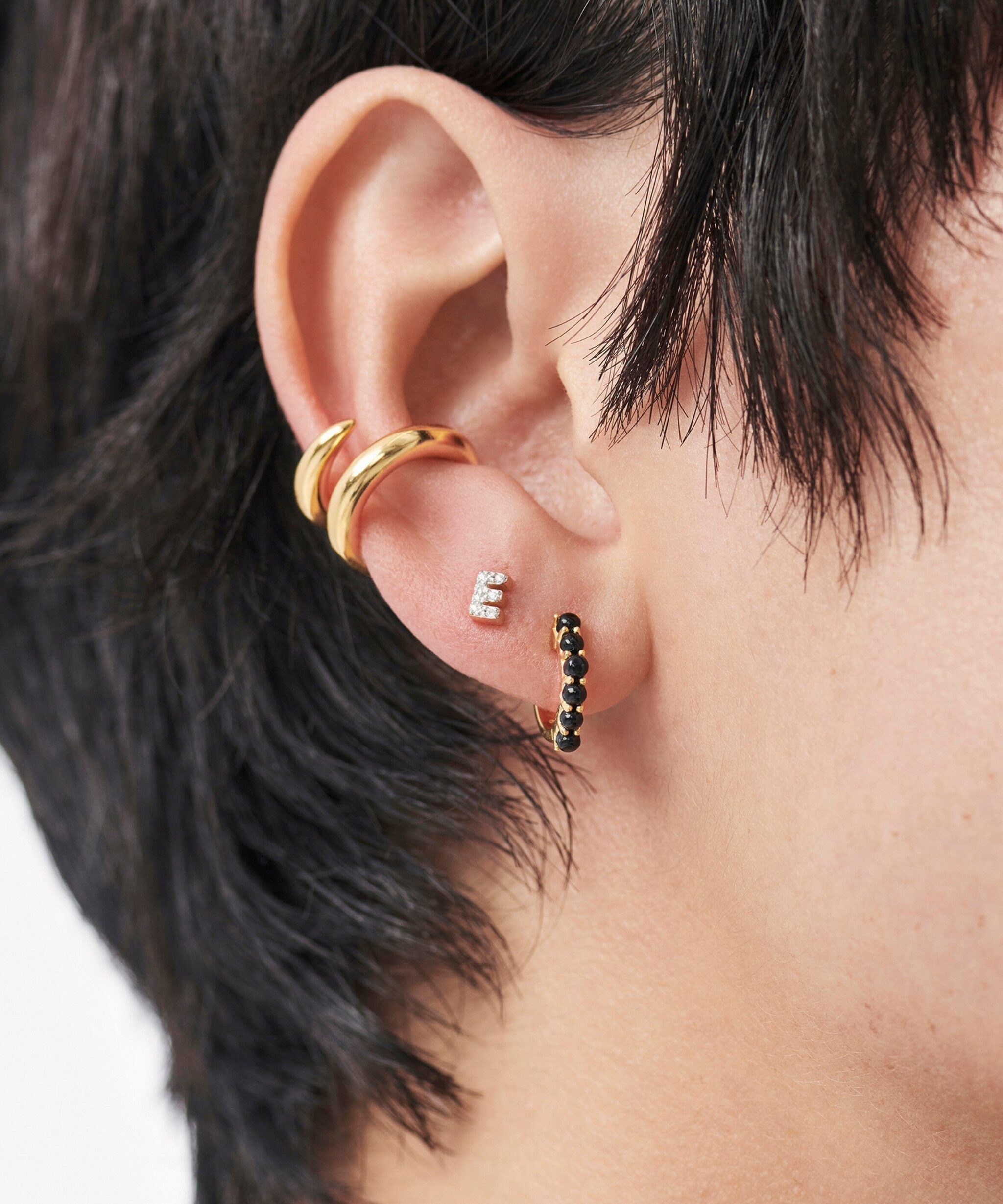 Alternative view of Pave Initial Single Stud Earring - Initial E | 18ct Gold Vermeil/Cubic Zirconia