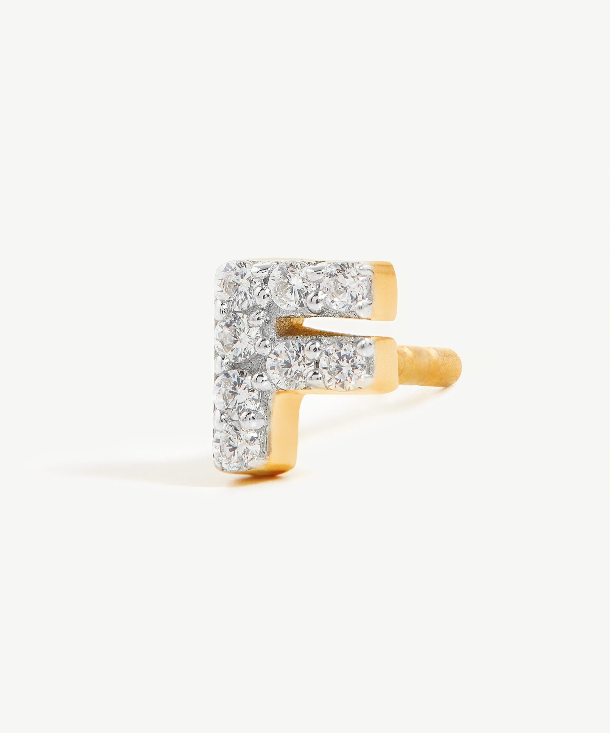 Alternative view of Pave Initial Single Stud Earring - Initial F | 18ct Gold Vermeil/Cubic Zirconia