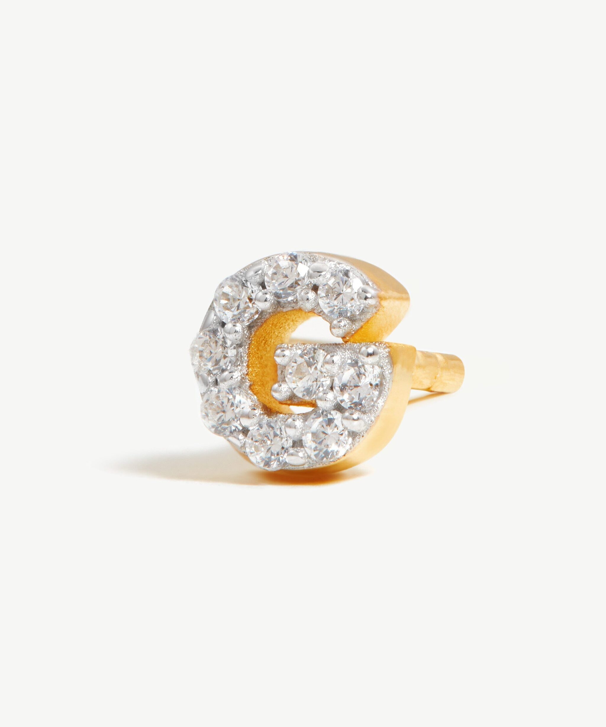 Alternative view of Pave Initial Single Stud Earring - Initial G | 18ct Gold Vermeil/Cubic Zirconia