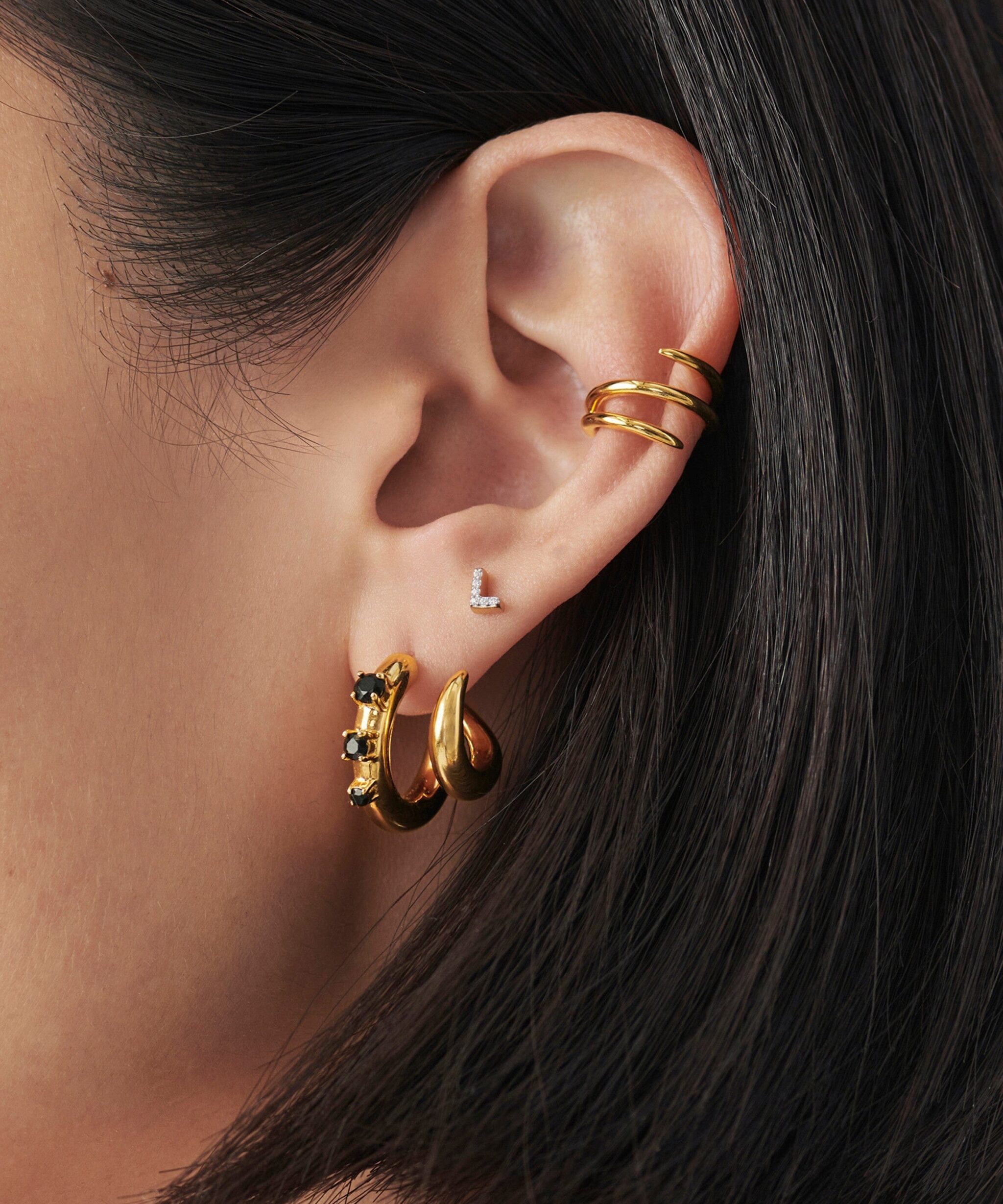 Alternative view of Pave Initial Single Stud Earring - Initial L | 18ct Gold Vermeil/Cubic Zirconia
