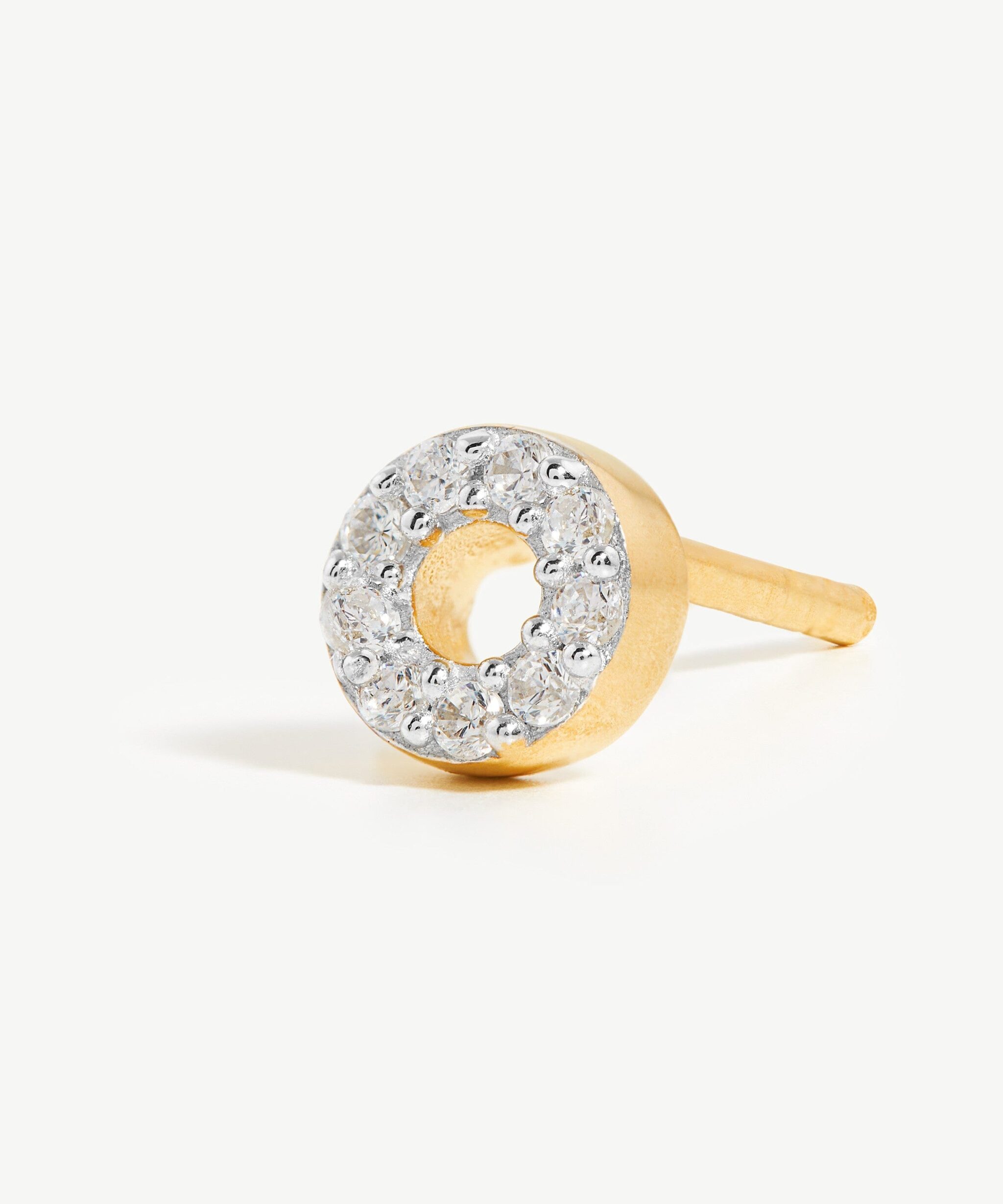 Alternative view of Pave Initial Single Stud Earring - Initial O | 18ct Gold Vermeil/Cubic Zirconia
