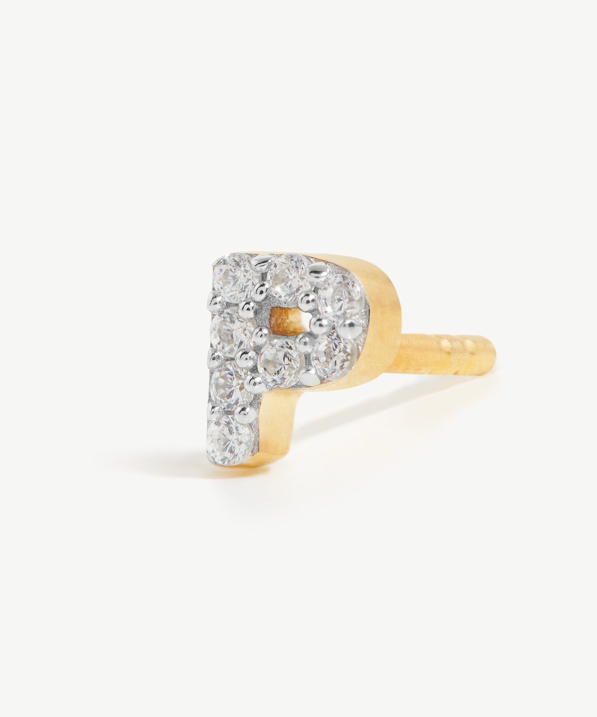 Alternative view of Pave Initial Single Stud Earring - Initial P | 18ct Gold Vermeil/Cubic Zirconia
