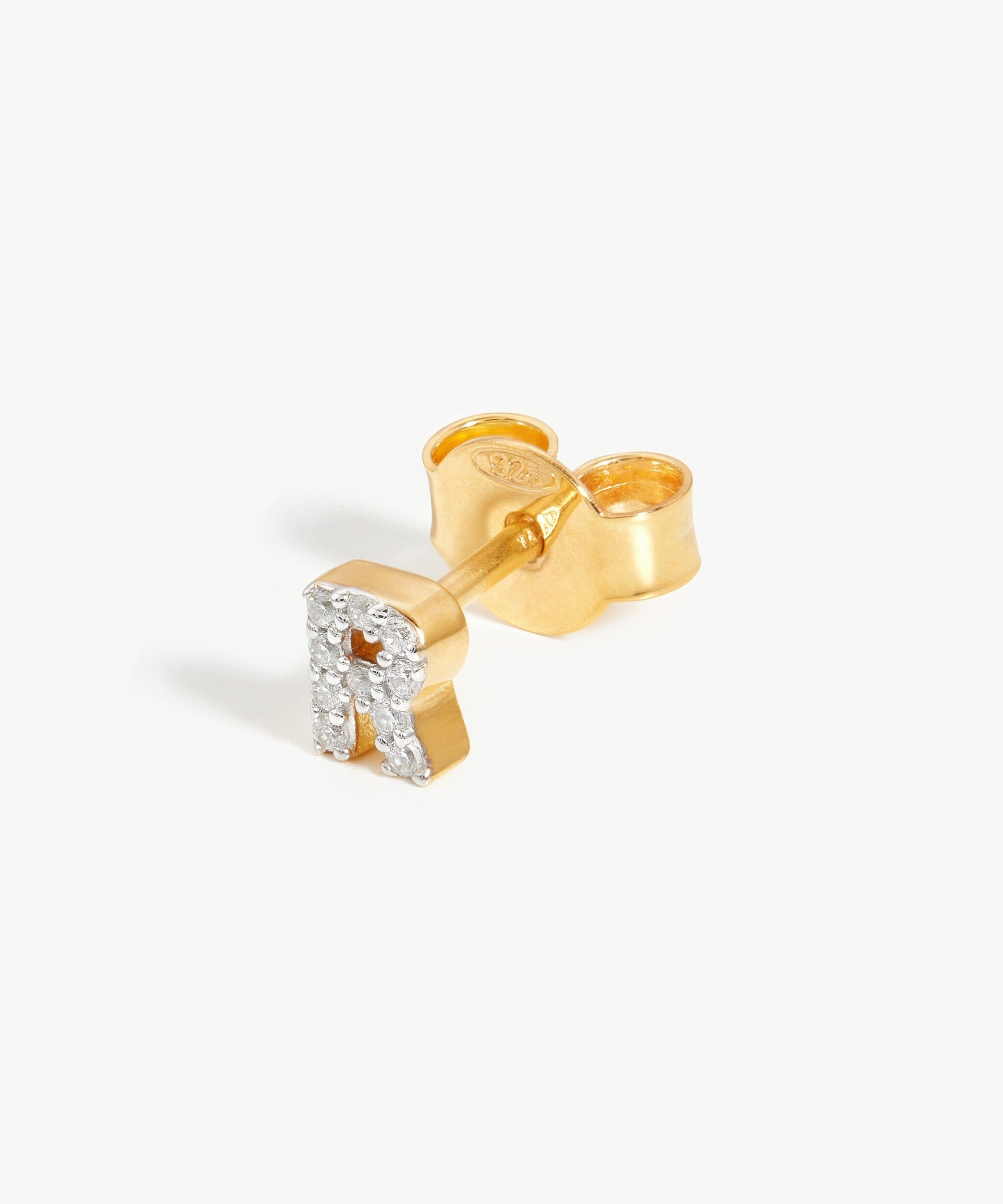 Pave Initial Single Stud Earring - Initial R | 18ct Gold Vermeil/Cubic Zirconia
