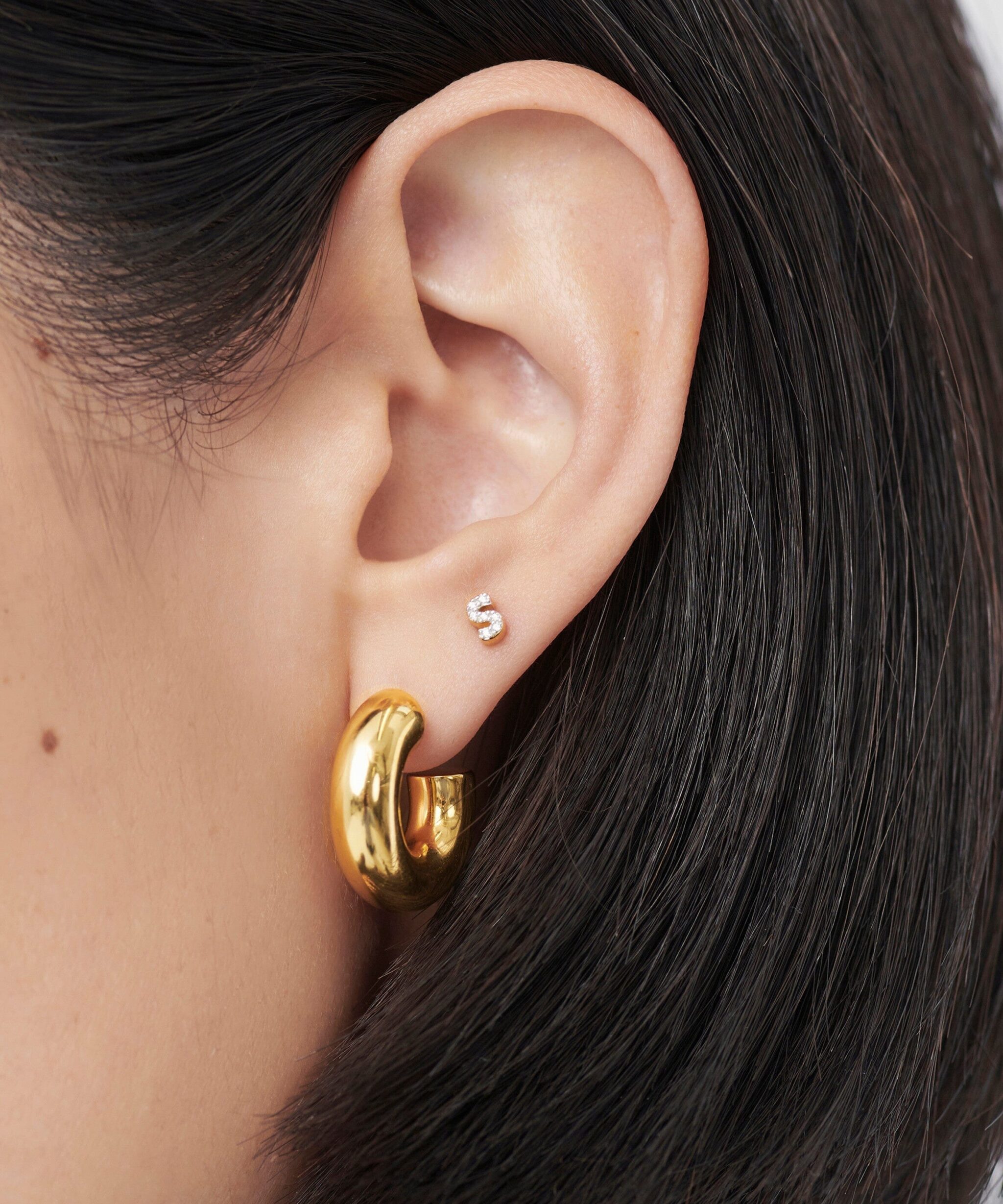 Alternative view of Pave Initial Single Stud Earring - Initial S | 18ct Gold Vermeil/Cubic Zirconia